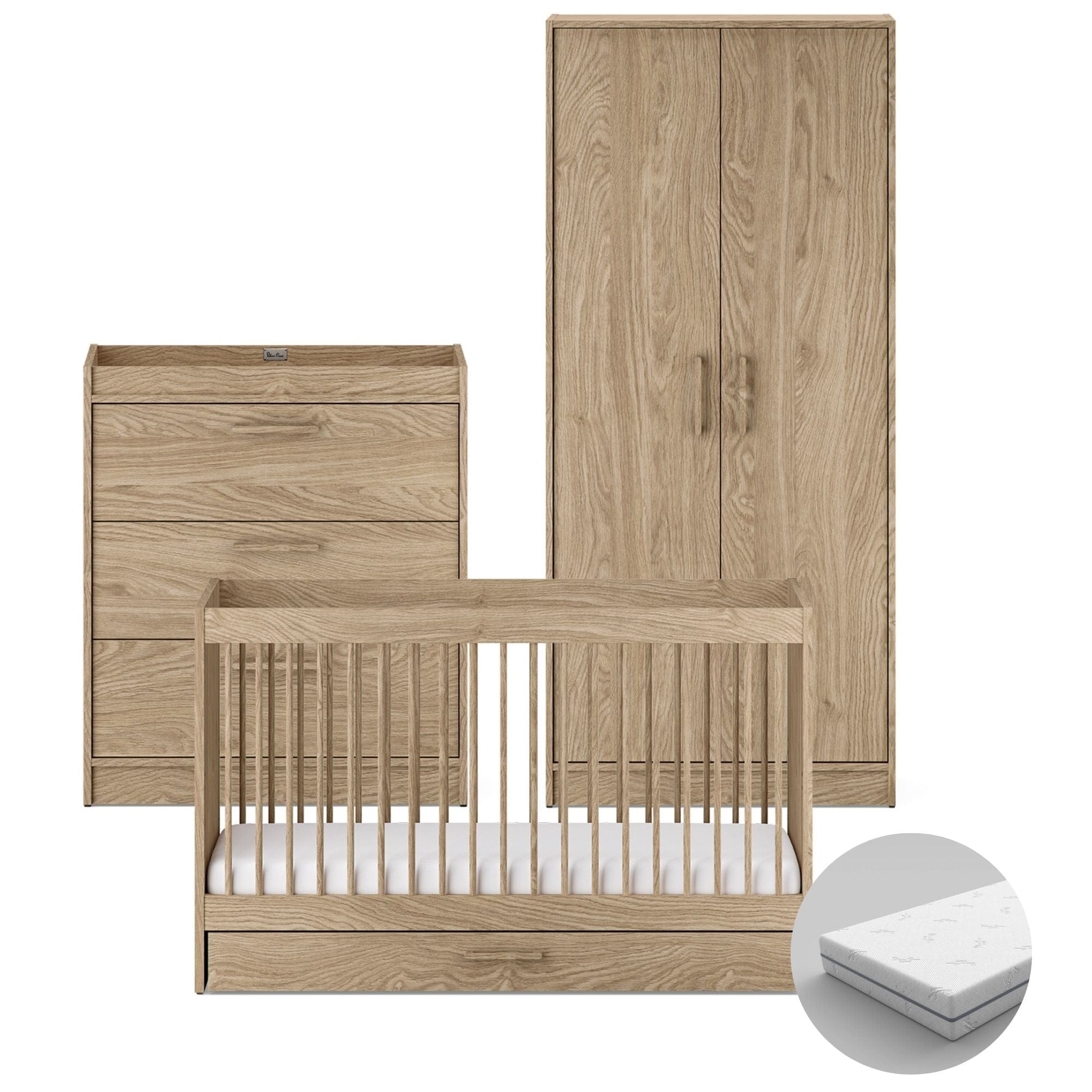 Silver Cross Geneva 3 Piece Room Set in Oak Silver Cross Roomsets 18926-GEN-3 5055836931108