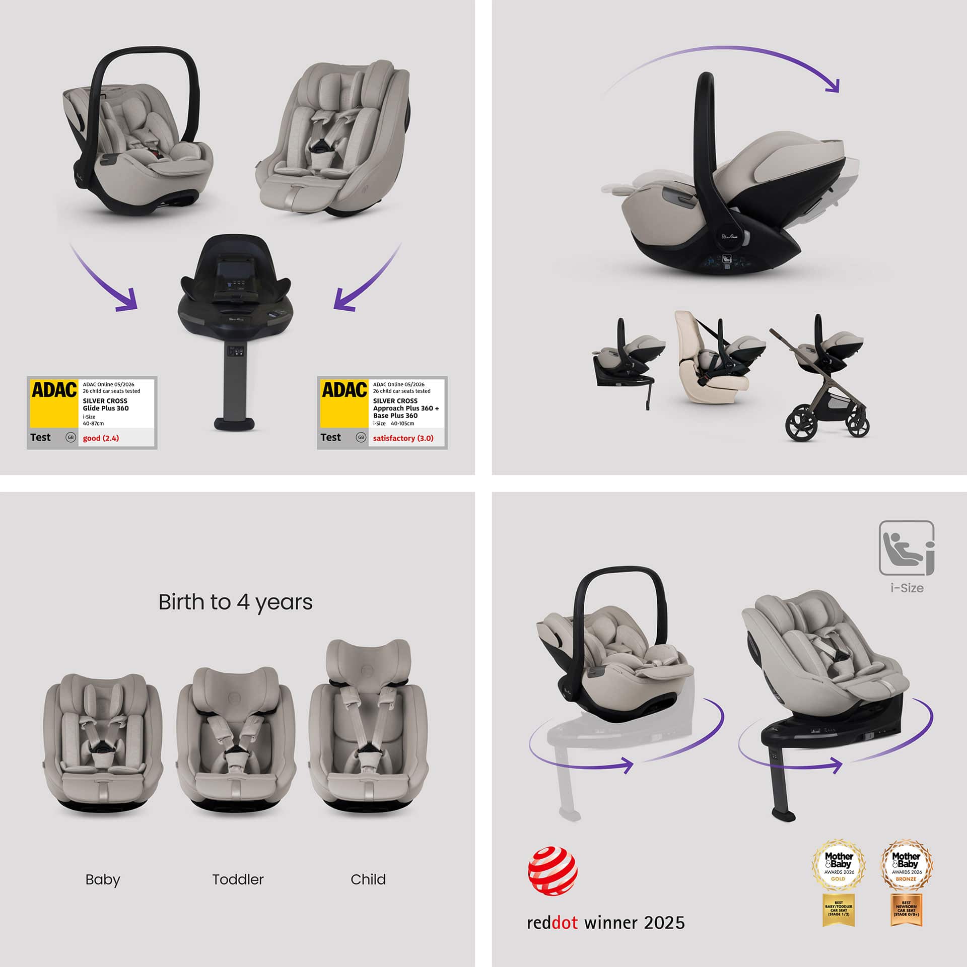 Silver Cross Cove 2 Ultimate 360 Family Bundle in Pewter Travel Systems