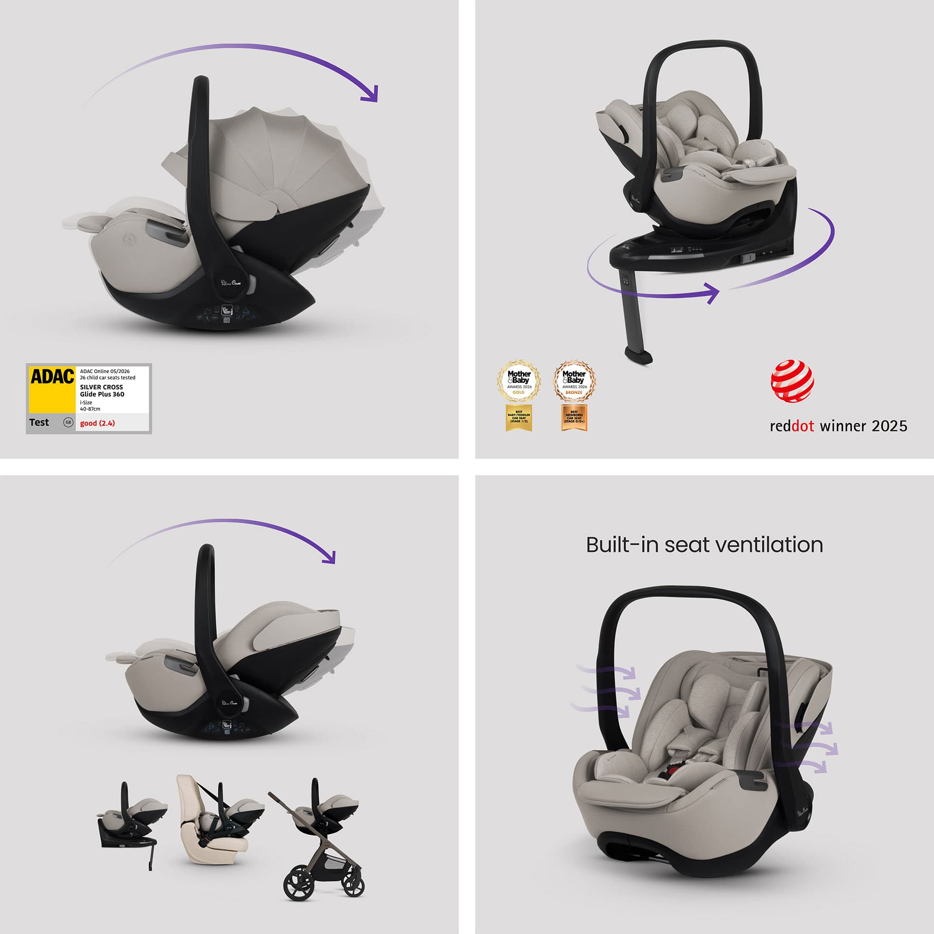 Silver Cross Cove 2 Ultimate 360 Infant Carrier Bundle in Champagne Travel Systems