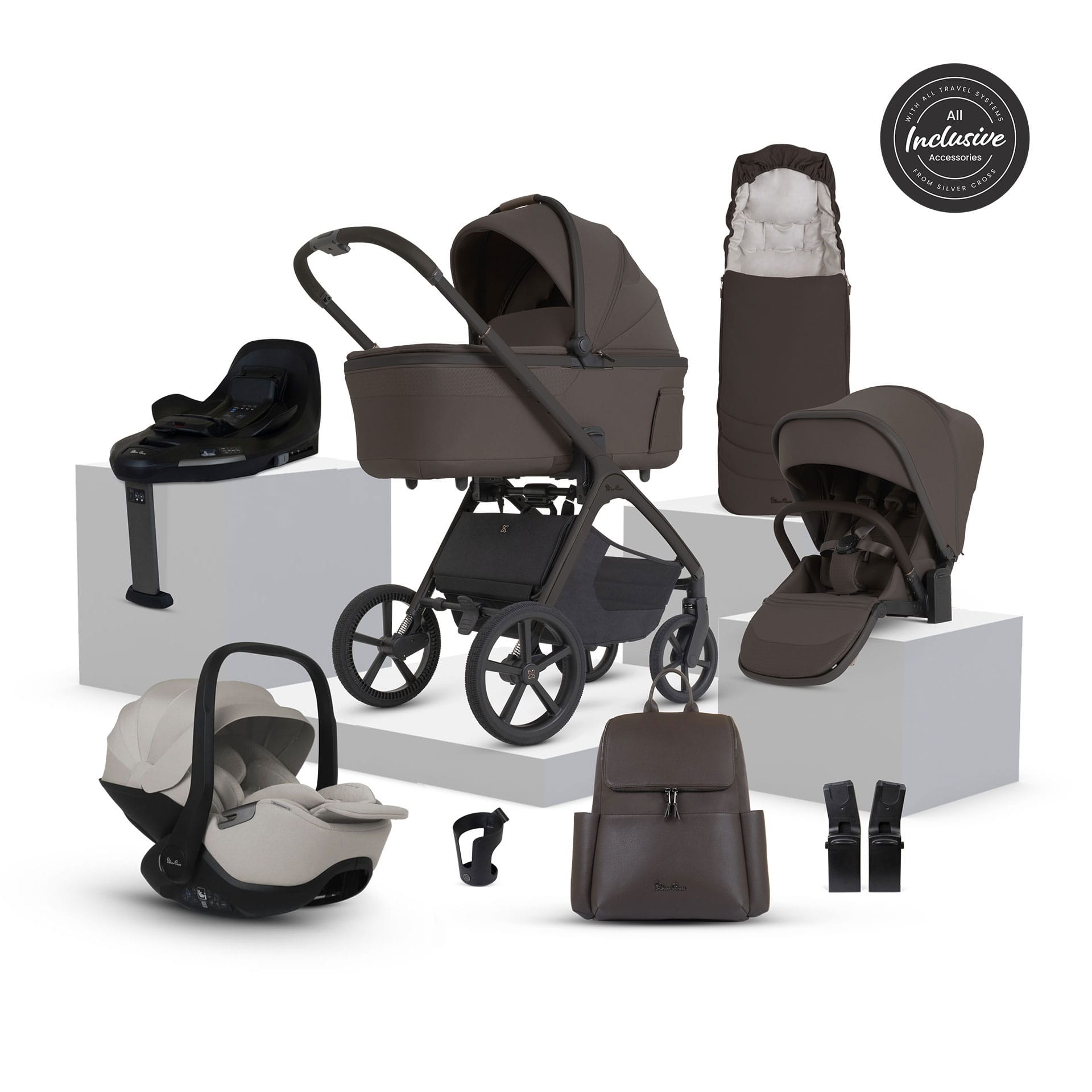 Silver Cross Cove 2 Ultimate 360 Infant Carrier Bundle in Chocolate Travel Systems