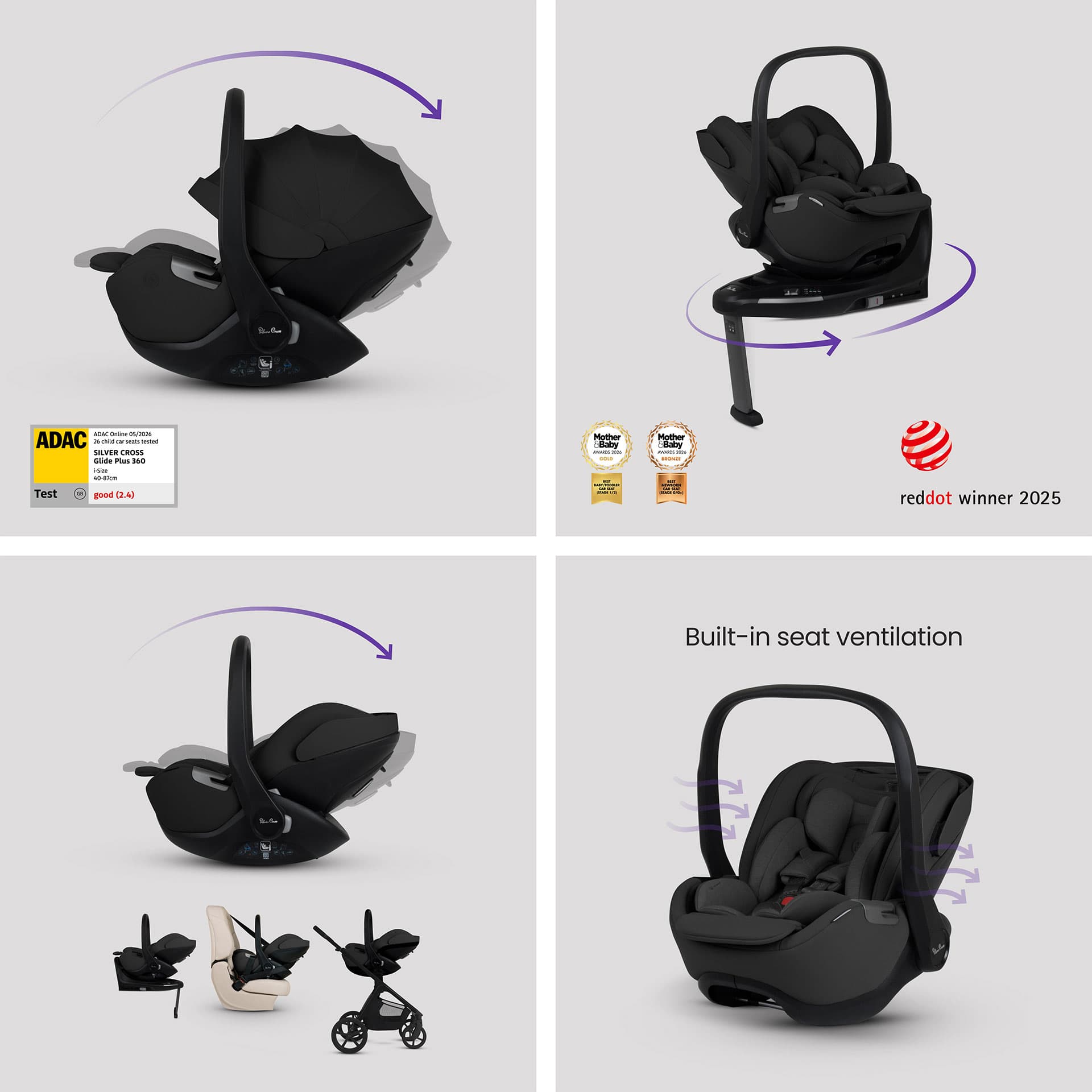 Silver Cross Cove 2 Ultimate 360 Infant Carrier Bundle in Onyx Travel Systems