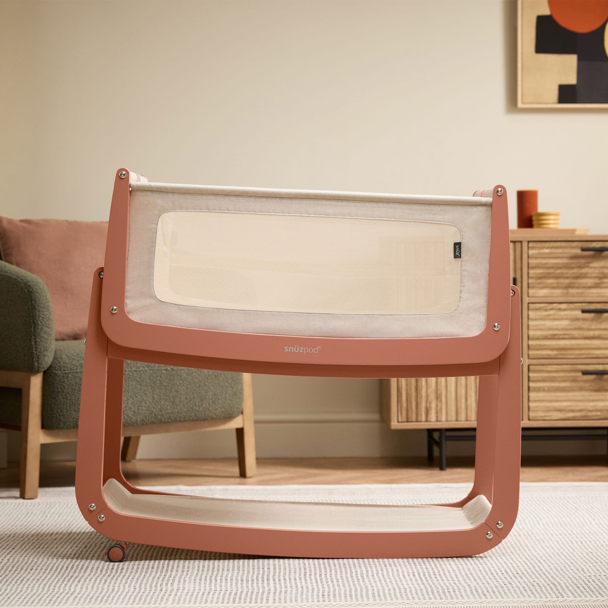 SnuzPod 5 Bedside Crib in Terracotta Cribs