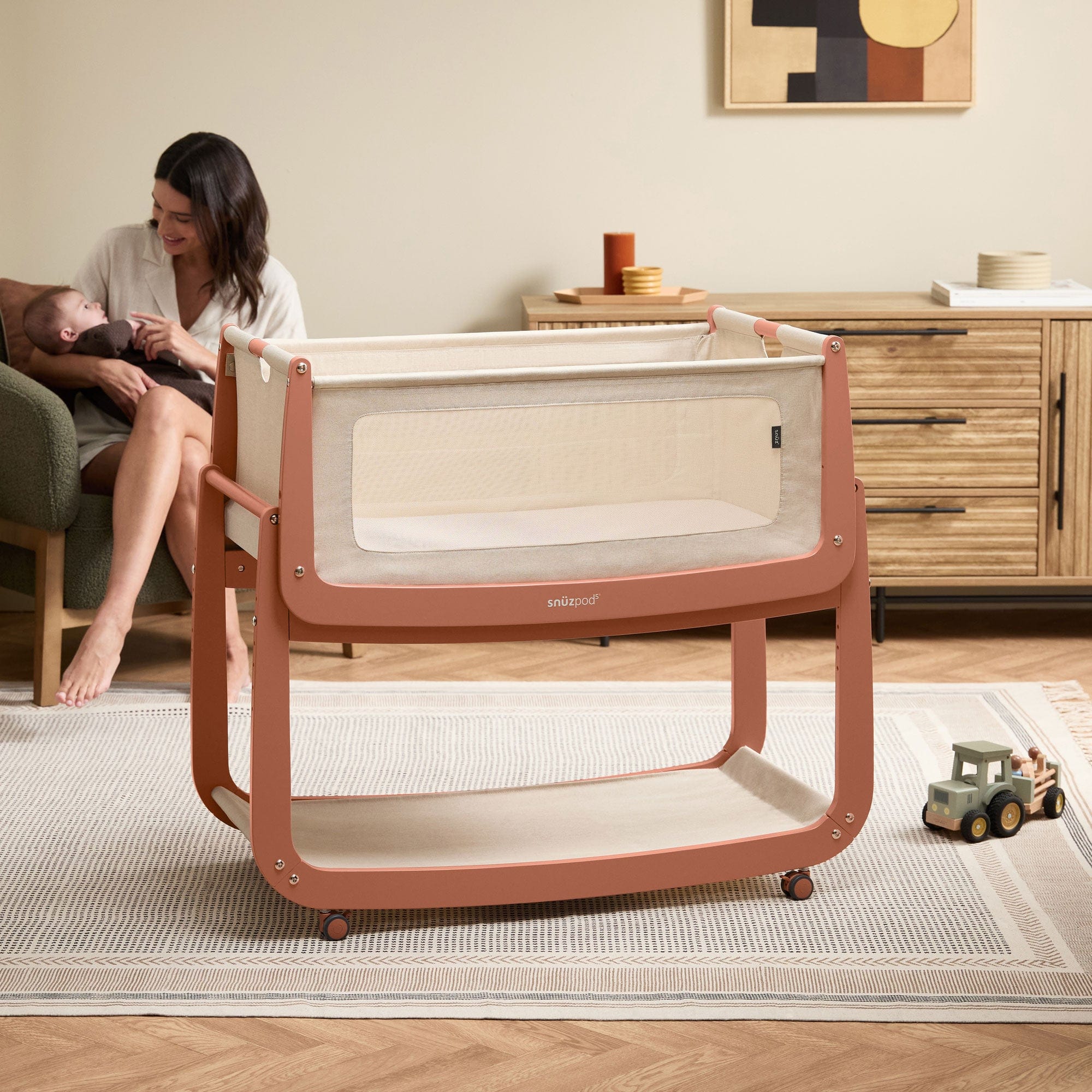 SnuzPod 5 Bedside Crib in Terracotta Cribs