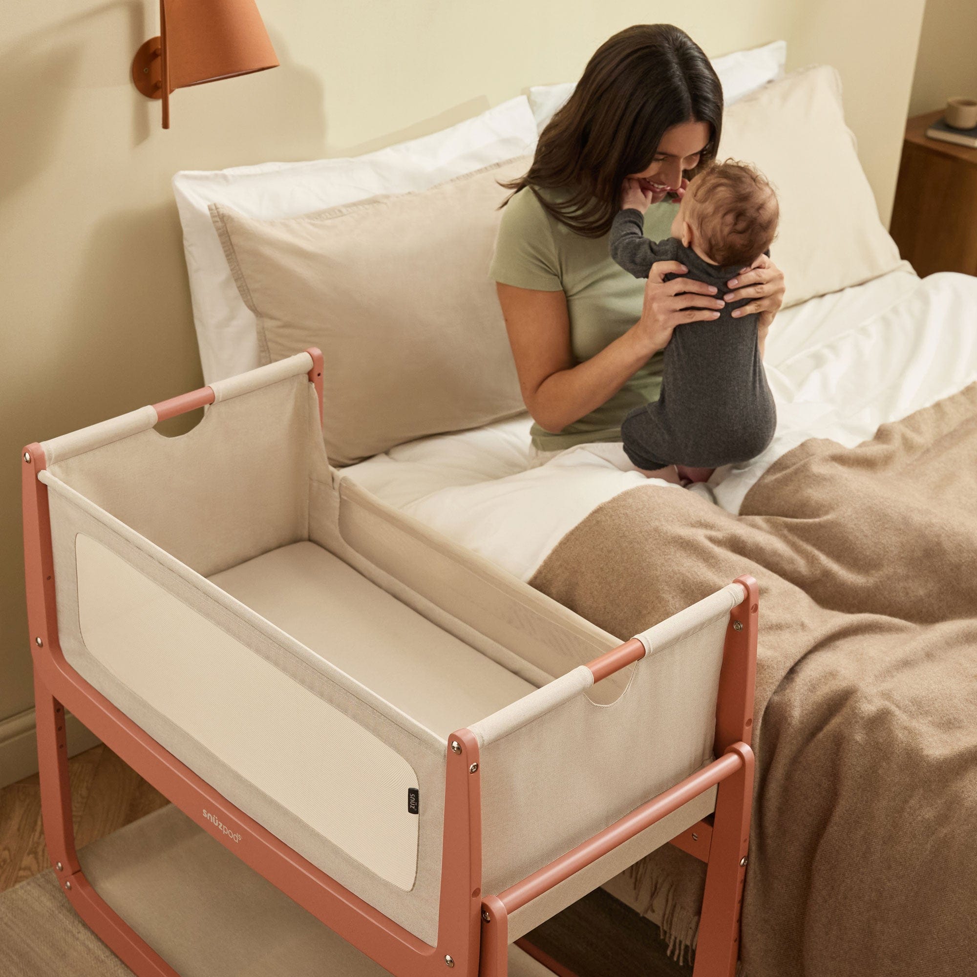 SnuzPod 5 Bedside Crib in Terracotta Cribs