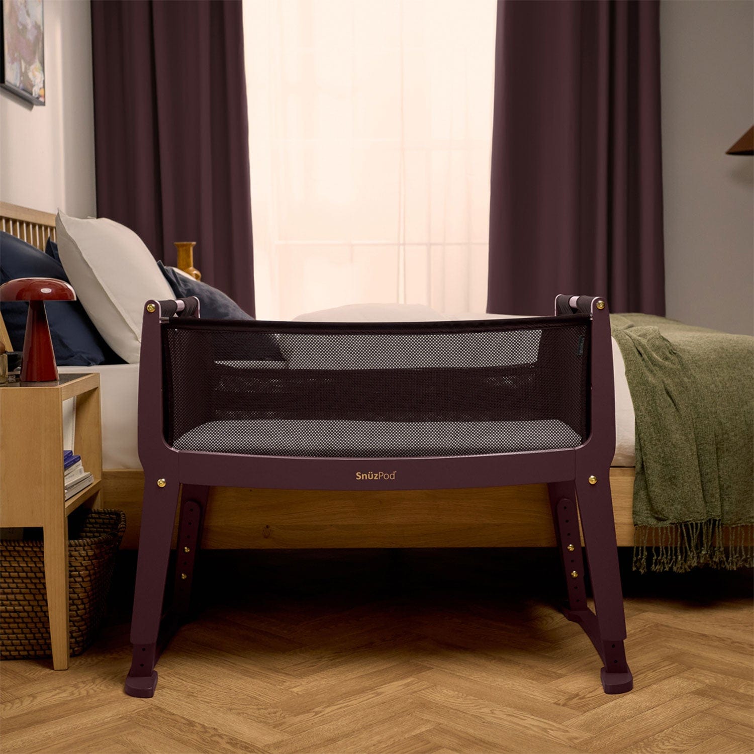 SnuzPod Studio Bedside Crib in Rome Burgundy Cribs FN032F 5060730247033