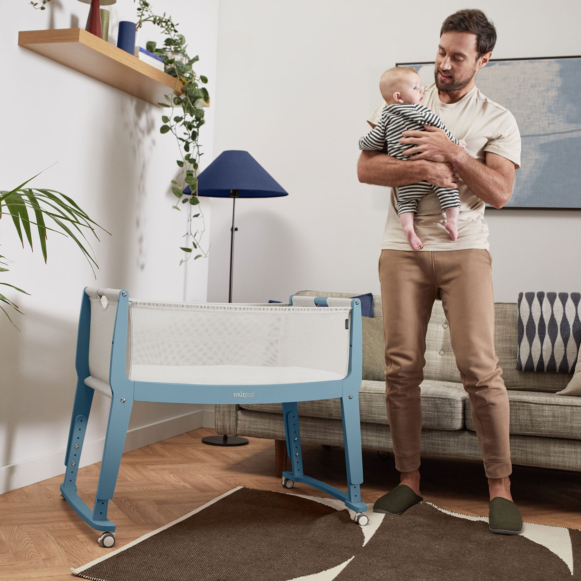 SnuzPod Studio Bedside Crib in Santorini Sky Cribs FN032K 5061061517604