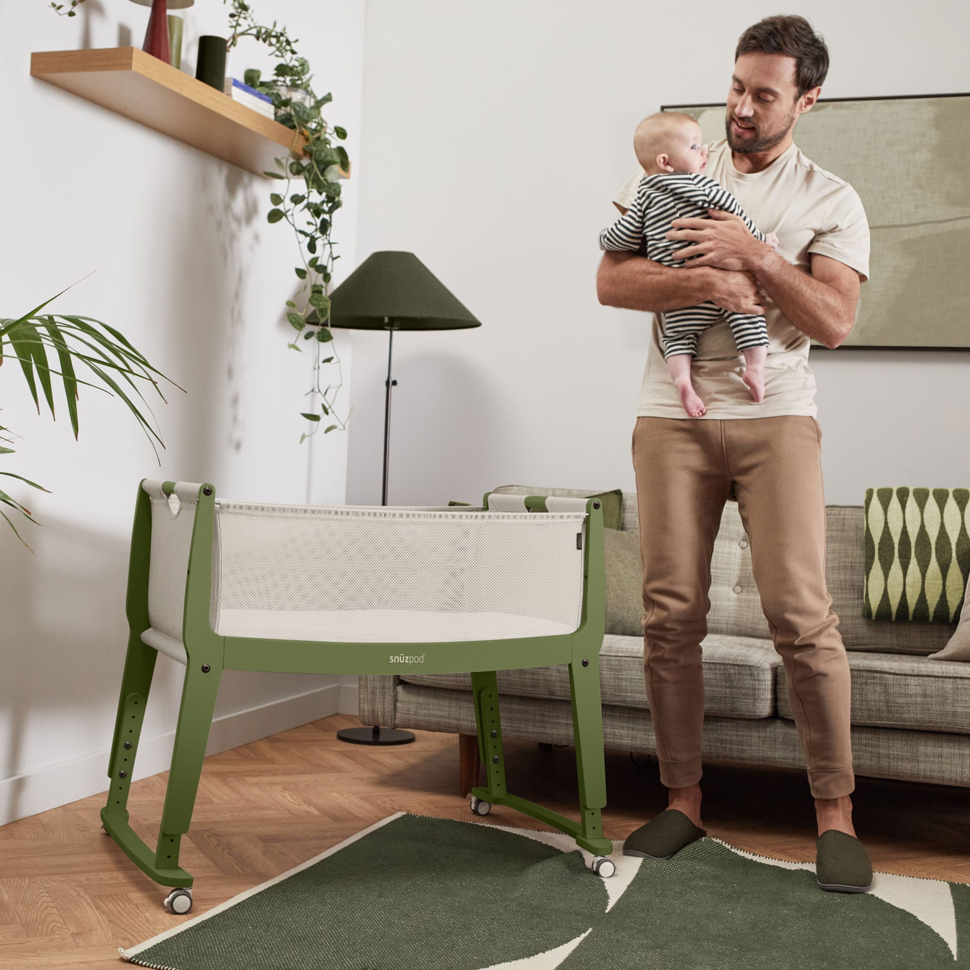 SnuzPod Studio Bedside Crib in Tokyo Matcha Cribs FN032J 5061061517598