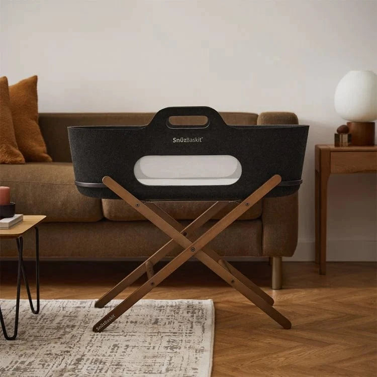 SnüzPod Baskit with Walnut Stand in Graphite Moses Baskets & Stands FSB001ED 5060730247378