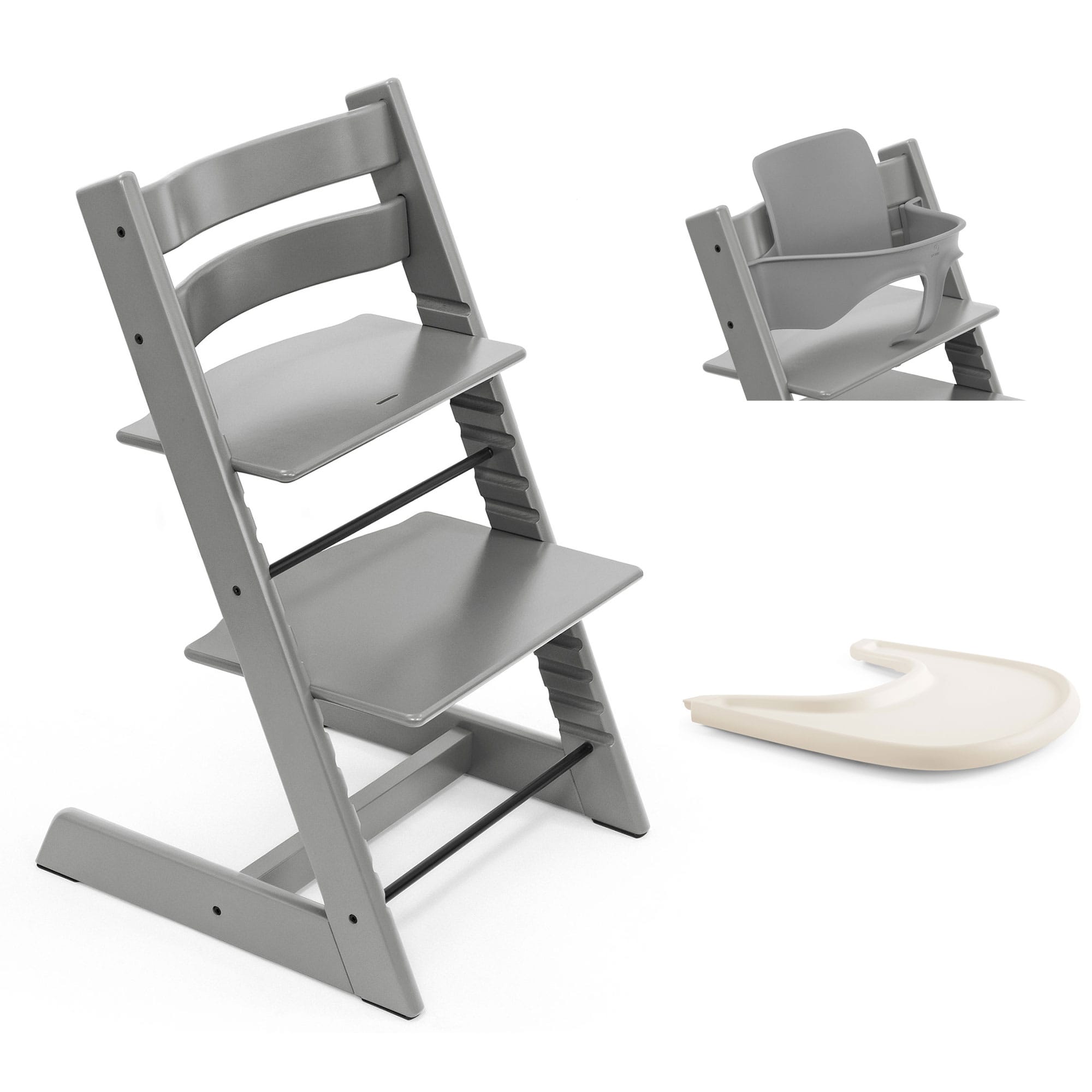 Stokke Tripp Trapp Highchair and Baby Set & Tray in Storm Grey Baby Highchairs 21253-CHR-BBY-TRY-SG-1 7040351001250