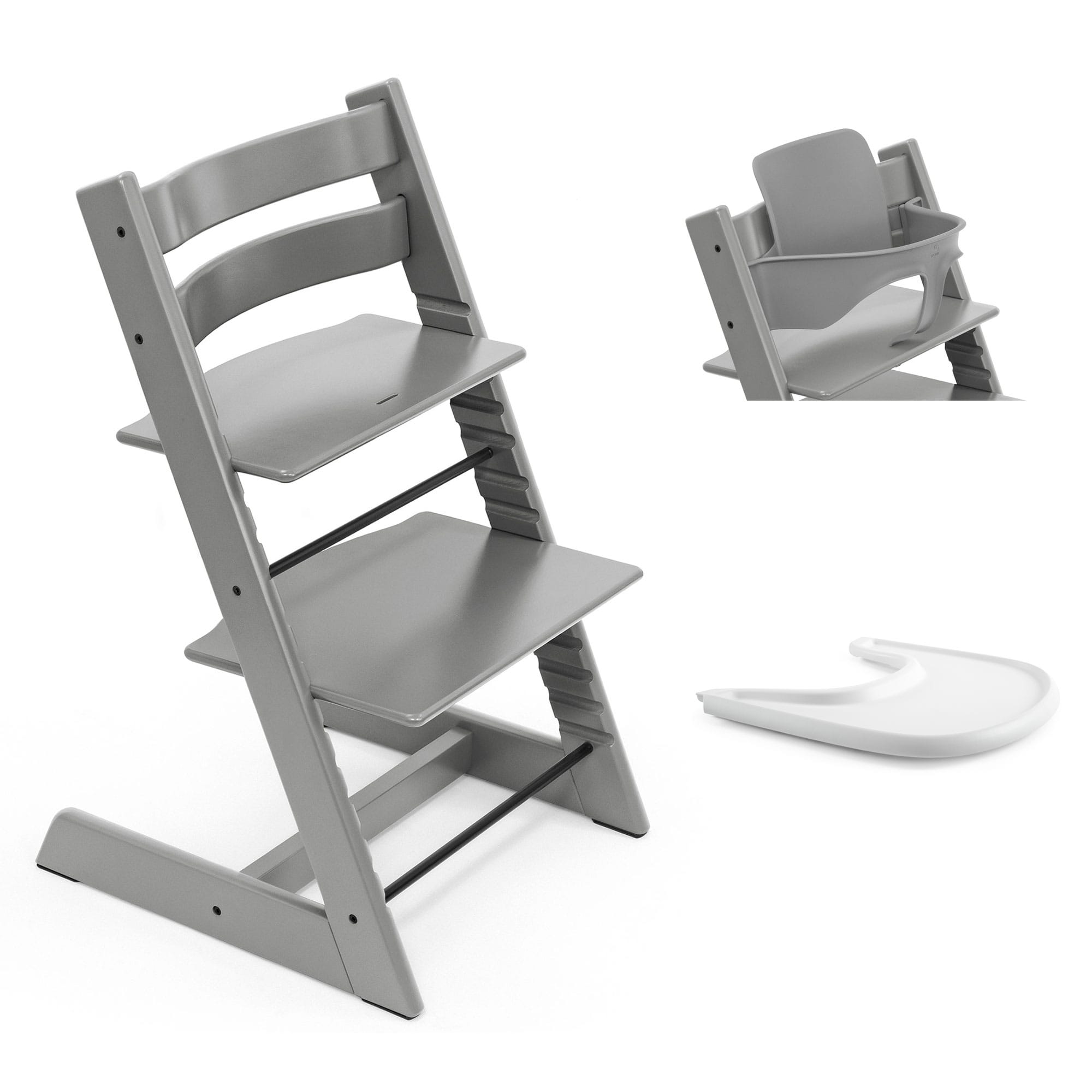 Stokke Tripp Trapp Highchair and Baby Set & Tray in Storm Grey Baby Highchairs 21253-CHR-BBY-TRY-SG 7040351001250