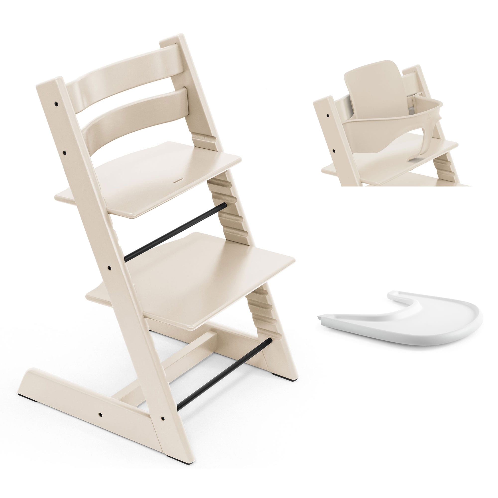 Stokke Tripp Trapp Highchair and Baby Set & Tray in Vanilla White Baby Highchairs 21253-CHR-BBY-TRY-VW 7040351001427