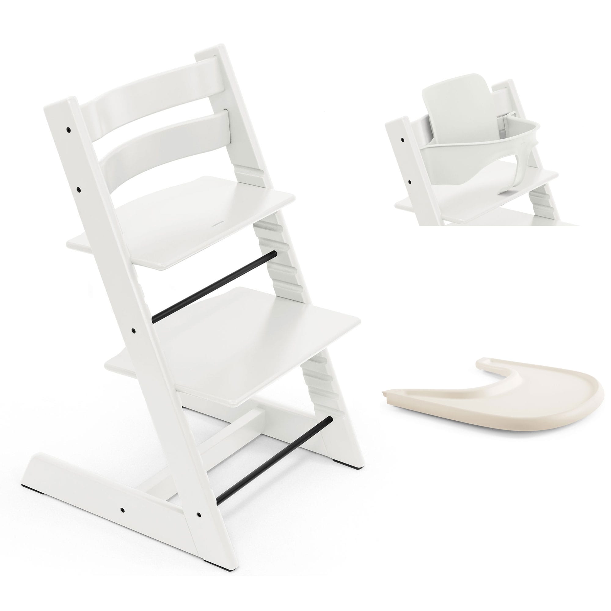 Stokke Tripp Trapp Highchair and Baby Set & Tray in White Baby Highchairs 21253-CHR-BBY-TRY-WH-1 7040351001076