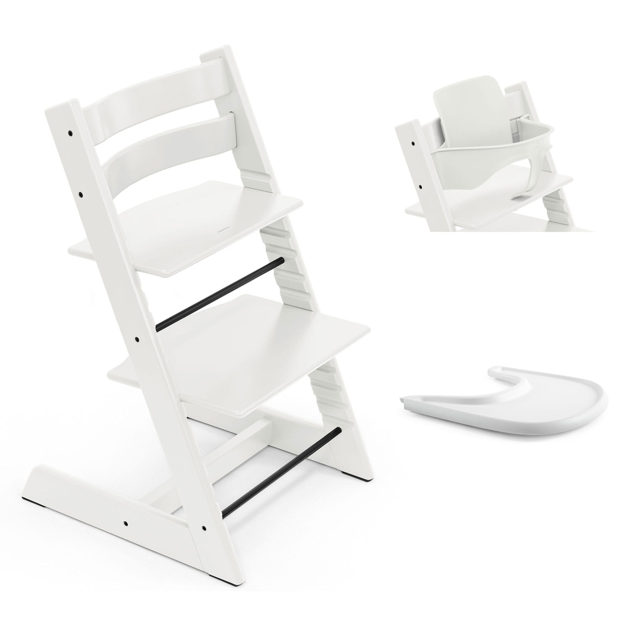 Stokke Tripp Trapp Highchair and Baby Set & Tray in White Baby Highchairs 21253-CHR-BBY-TRY-WH 7040351001076