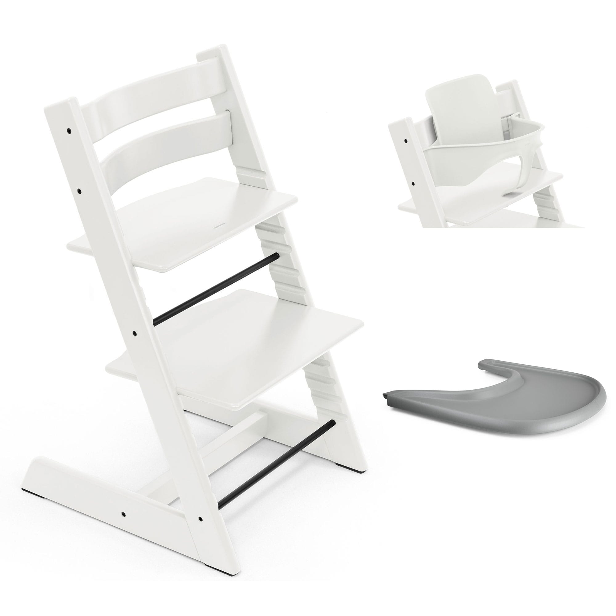 Stokke Tripp Trapp Highchair and Baby Set & Tray in White Baby Highchairs 21253-CHR-BBY-TRY-WH-3 7040351001076