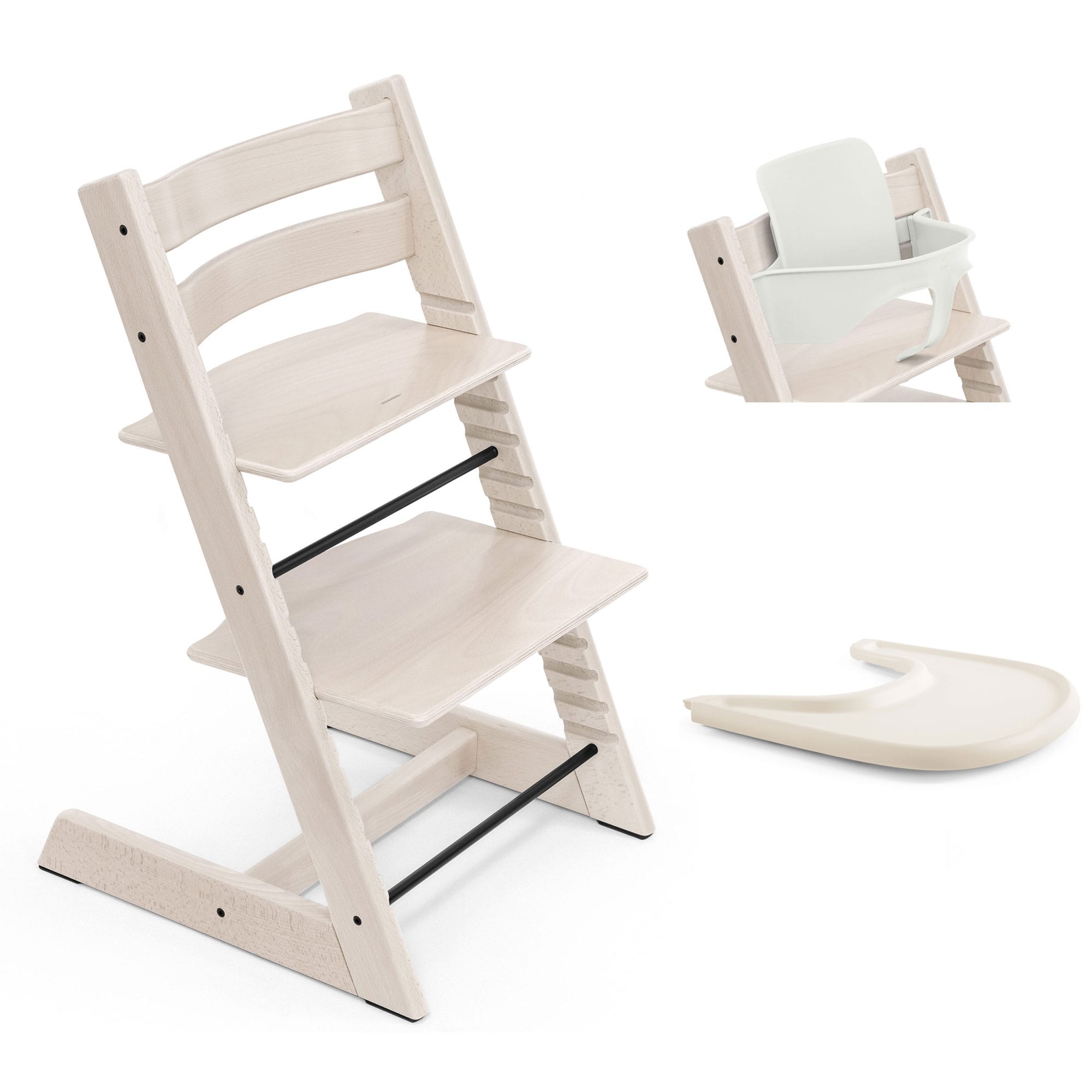 Stokke Tripp Trapp Highchair and Baby Set & Tray in Whitewash Baby Highchairs 21253-CHR-BBY-TRY-WW-1 7040351001052