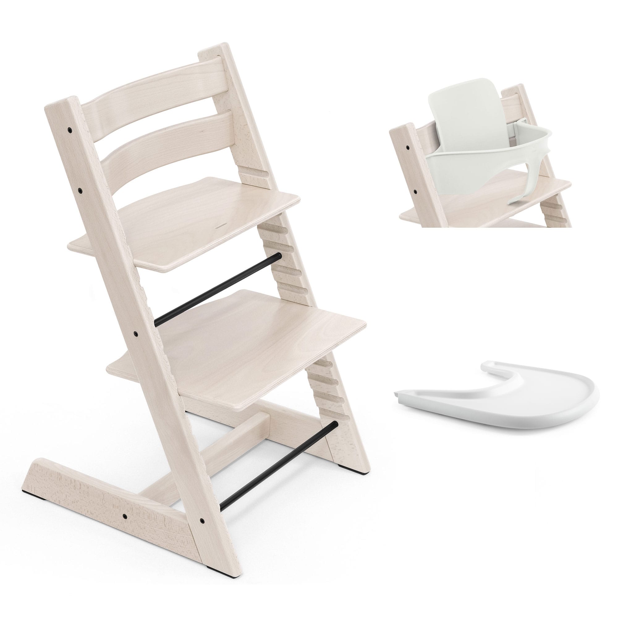 Stokke Tripp Trapp Highchair and Baby Set & Tray in Whitewash Baby Highchairs 21253-CHR-BBY-TRY-WW 7040351001052
