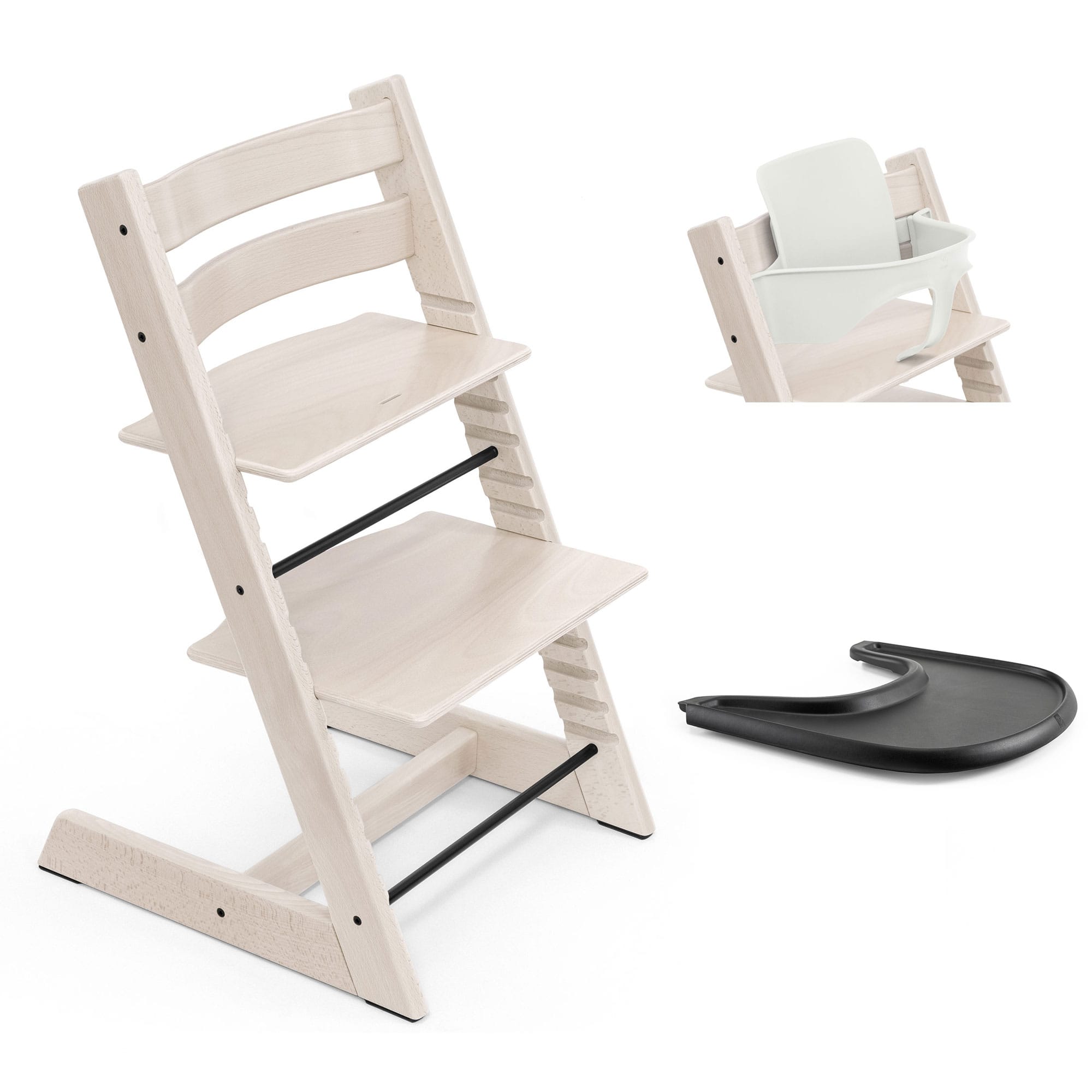 Stokke Tripp Trapp Highchair and Baby Set & Tray in Whitewash Baby Highchairs 21253-CHR-BBY-TRY-WW-2 7040351001052