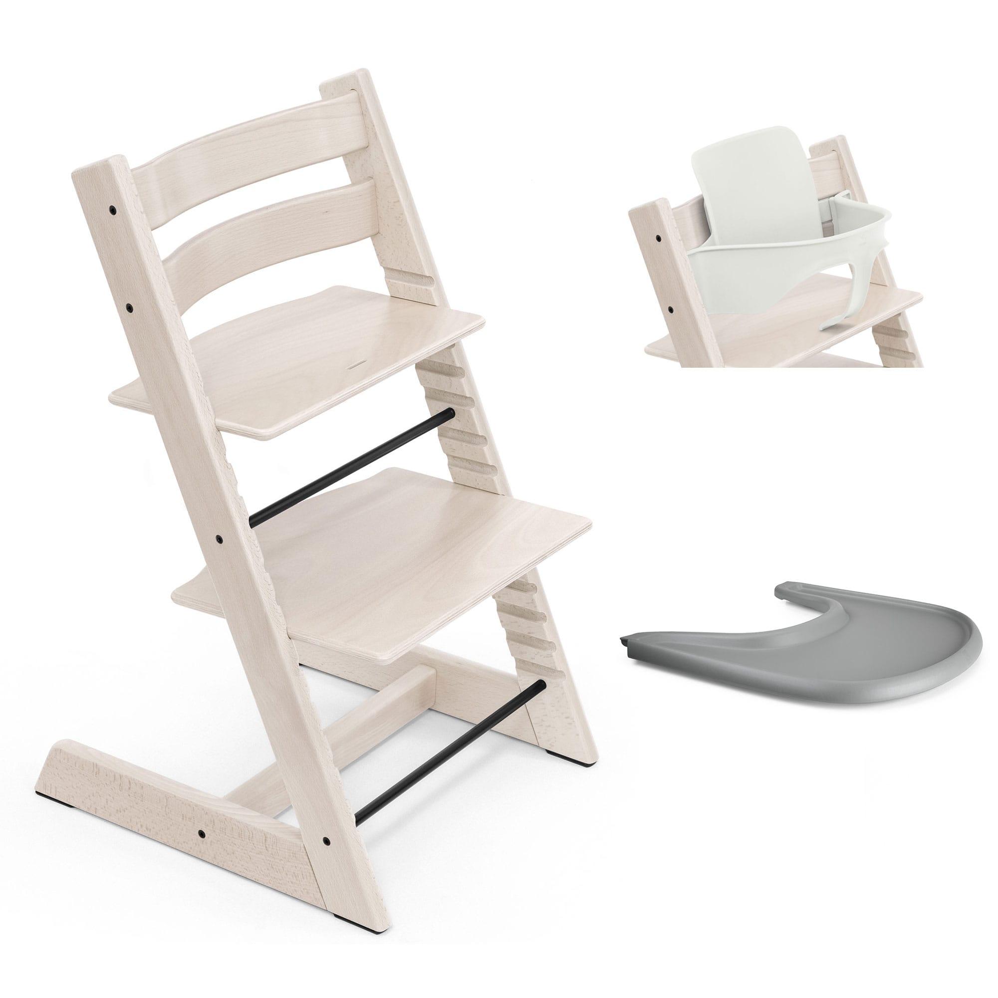 Stokke Tripp Trapp Highchair and Baby Set & Tray in Whitewash Baby Highchairs 21253-CHR-BBY-TRY-WW-3 7040351001052