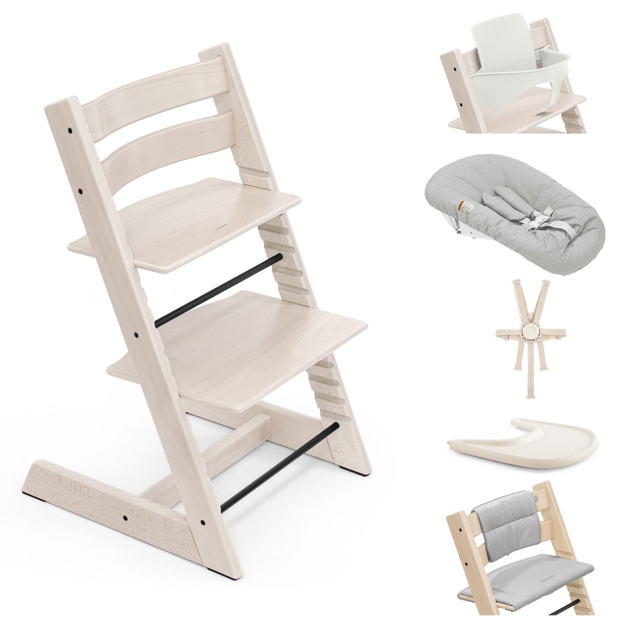 Stokke Tripp Trapp Highchair Complete Bundle in Whitewash Baby Highchairs 21308-CMPL-WW 7040351001052