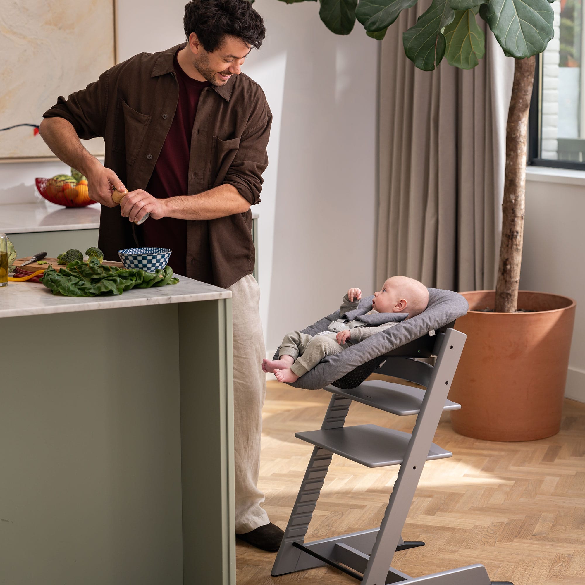 Stokke Tripp Trapp Highchair Newborn & Baby Set Bundle in Storm Grey Baby Highchairs 21168-CHR-NBN-BBY-SG 7040351001250