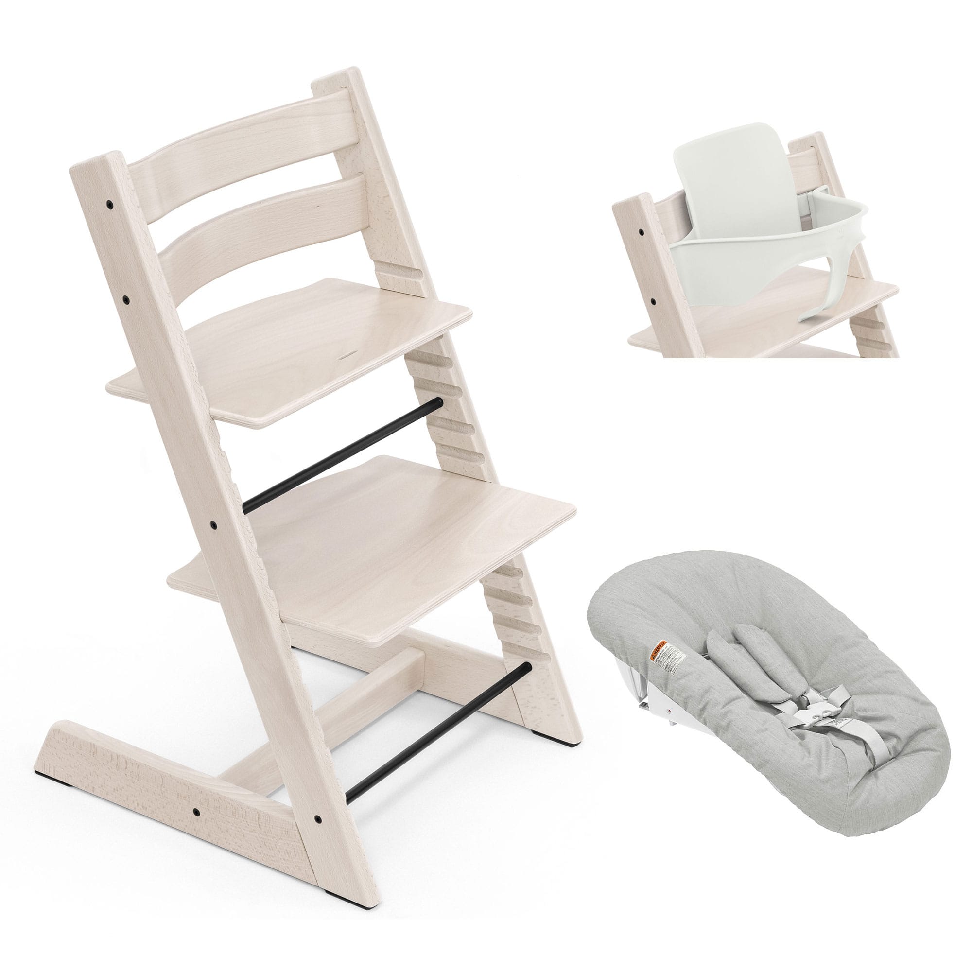 Stokke Tripp Trapp Highchair Newborn & Baby Set Bundle in Whitewash Baby Highchairs 21168-CHR-NBN-BBY-WW 7040351001052