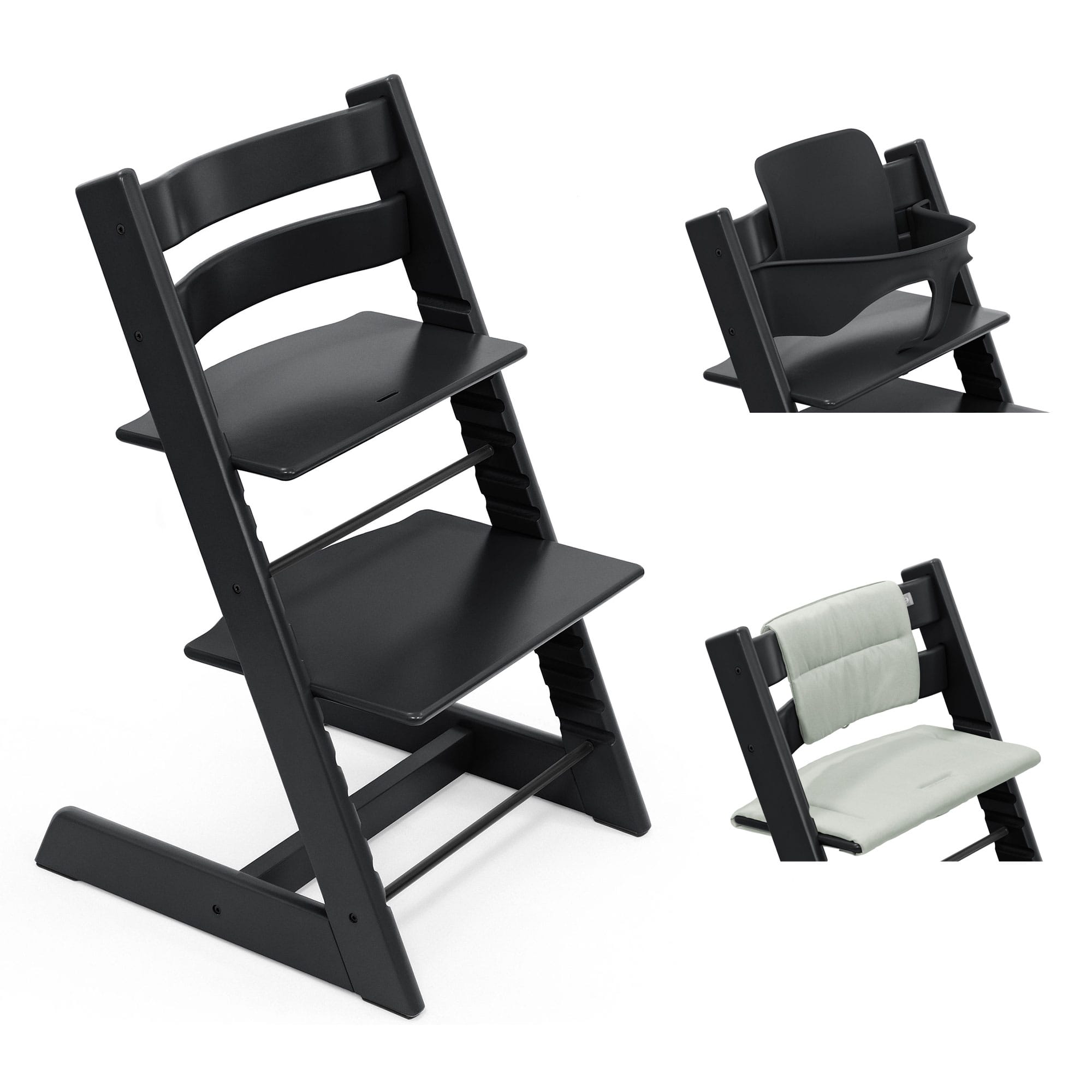 Stokke Tripp Trapp Highchair with Cushion & Baby Set in Black Baby Highchairs 21204-CHR-CUS-BBY-BL-1 7040351001038