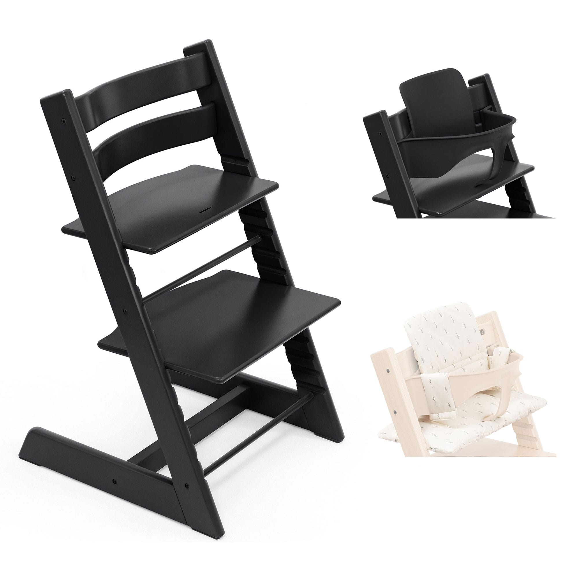 Stokke Tripp Trapp Highchair with Cushion & Baby Set in Black Baby Highchairs 21204-CHR-CUS-BBY-BL-3 7040351001038