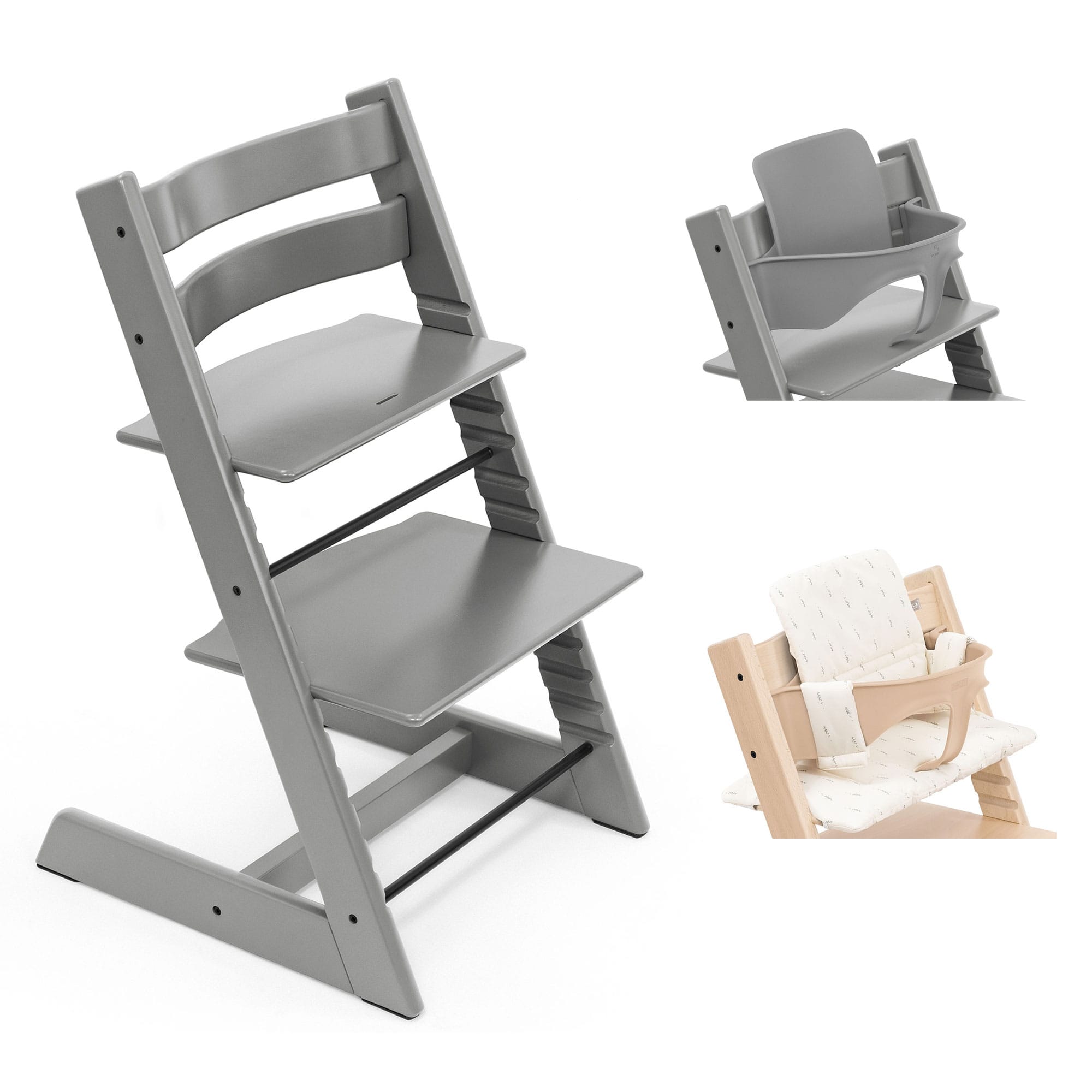 Stokke Tripp Trapp Highchair with Cushion & Baby Set in Storm Grey Baby Highchairs
