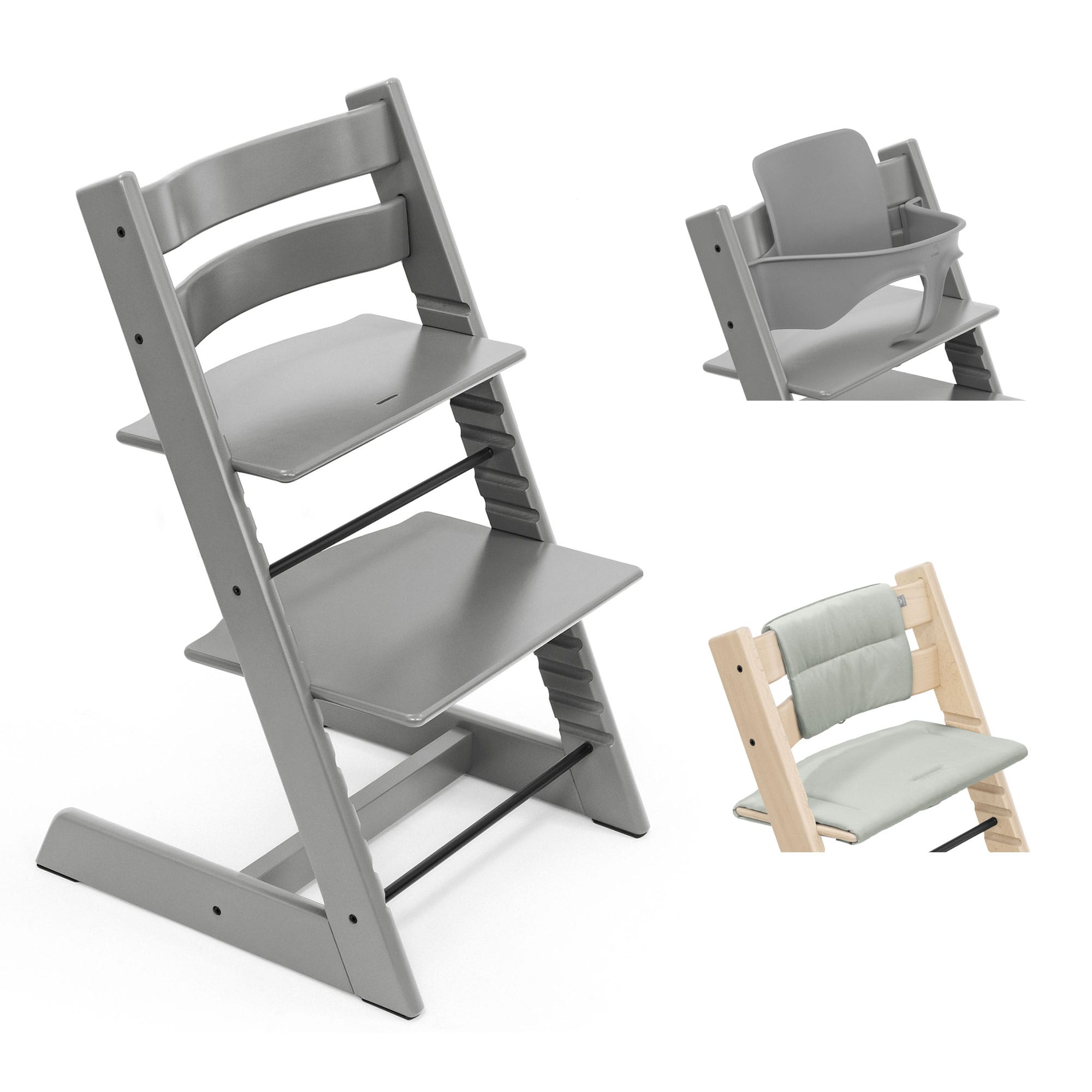 Stokke Tripp Trapp Highchair with Cushion & Baby Set in Storm Grey Baby Highchairs 21210-CHR-CUS-BBY-SG-1 7040351001250