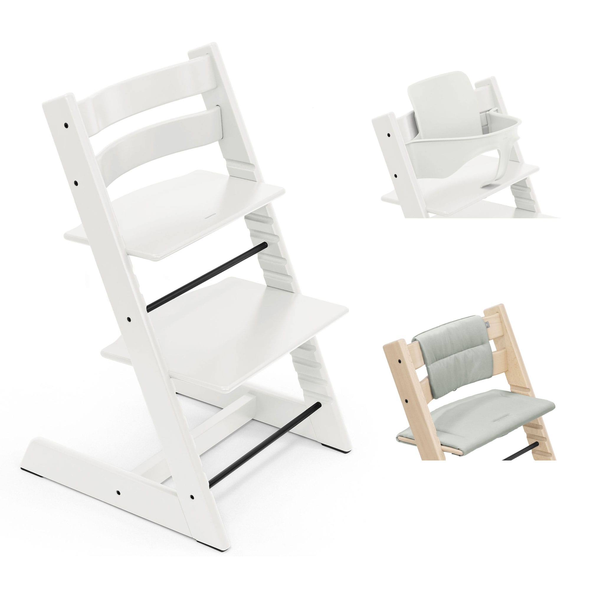 Stokke Tripp Trapp Highchair with Cushion & Baby Set in White Baby Highchairs 21223-CHR-CUS-BBY-WH-1 7040351001076