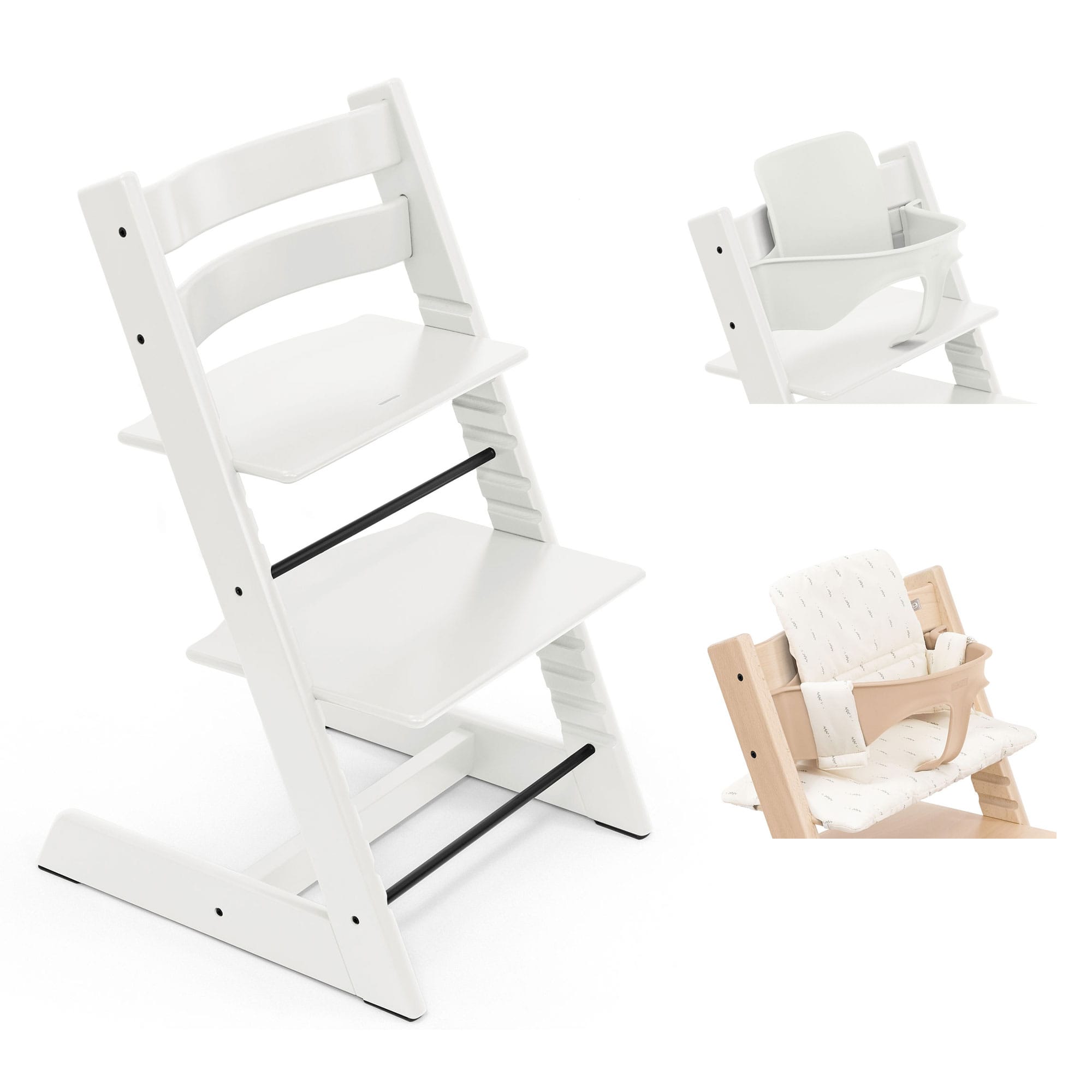 Stokke Tripp Trapp Highchair with Cushion & Baby Set in White Baby Highchairs 21223-CHR-CUS-BBY-WH-3 7040351001076