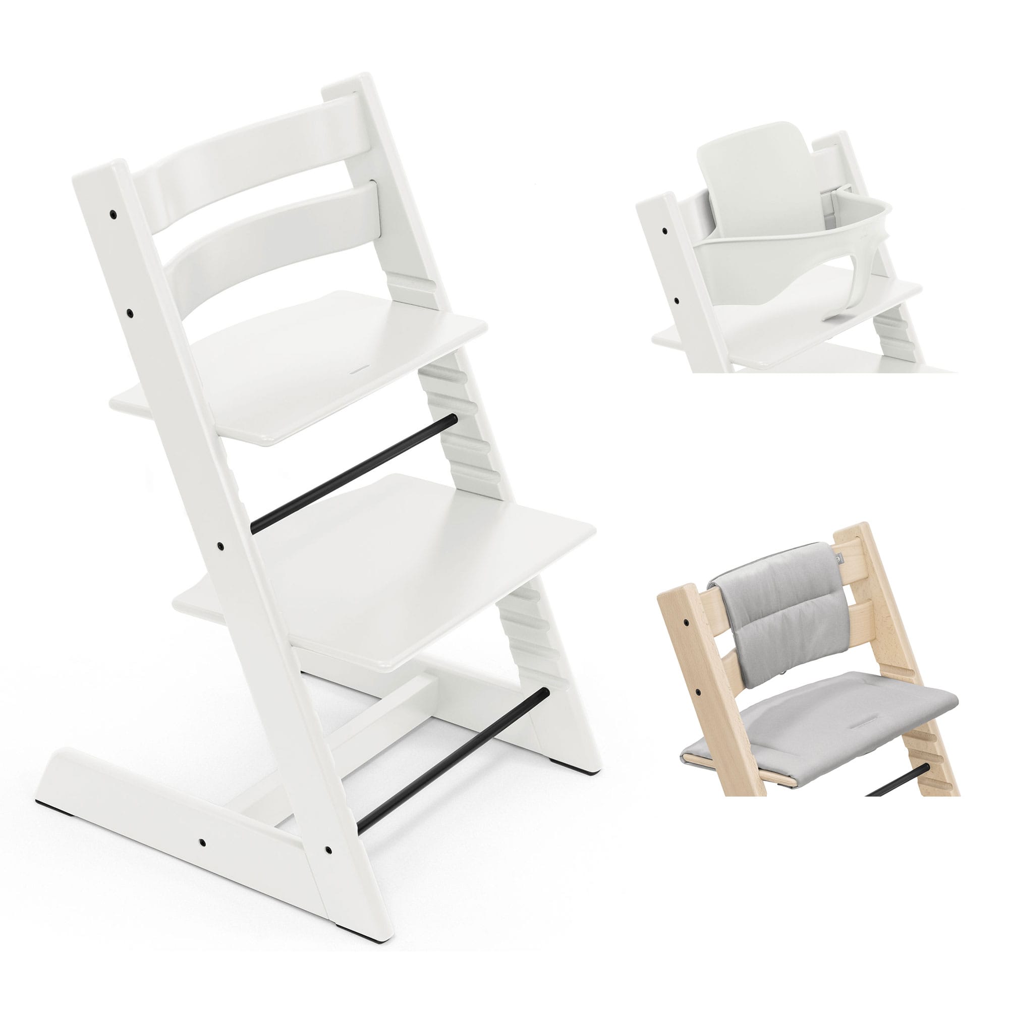 Stokke Tripp Trapp Highchair with Cushion & Baby Set in White Baby Highchairs 21223-CHR-CUS-BBY-WH-5 7040351001076