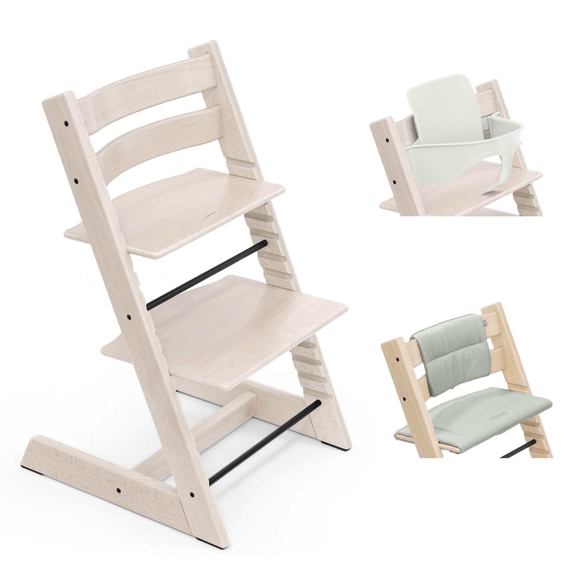 Stokke Tripp Trapp Highchair with Cushion & Baby Set in Whitewash Baby Highchairs 21229-CHR-CUS-BBY-WW-1 7040351001052