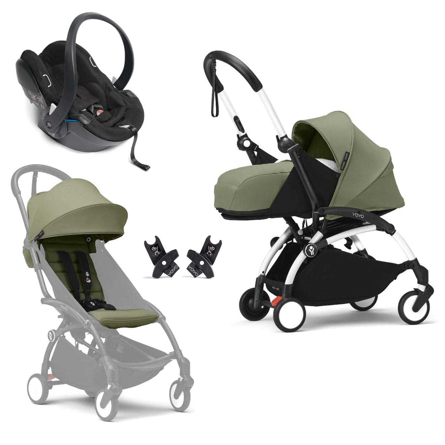 Stokke® YOYO³ Complete Travel System - White/Olive Travel Systems 16511-AYN-OLI 7040356474110