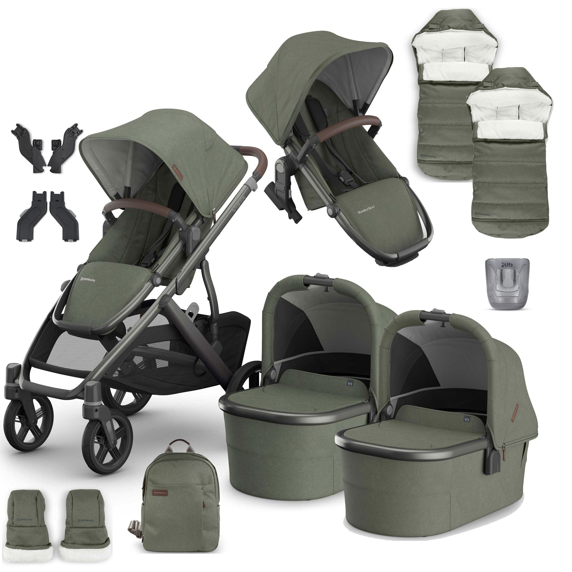 Uppababy Vista V3 Twin Complete Bundle in Evelyn Double & Twin Prams VIS-TWI-COM-EVE 810177712282