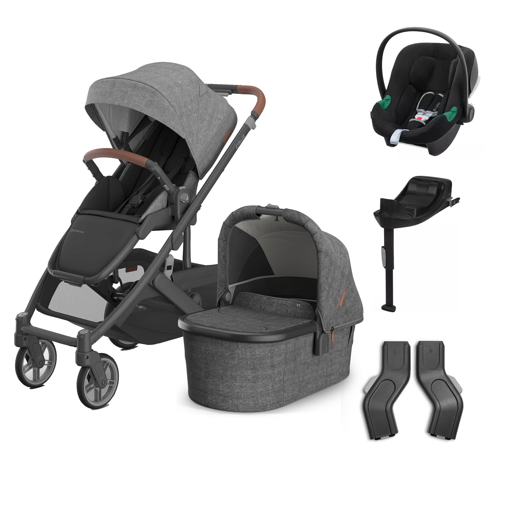 UPPAbaby Cruz V3 Complete Cybex Travel System in Greyson Travel Systems 20580-CMP-TVS-GRY-1 810177711254