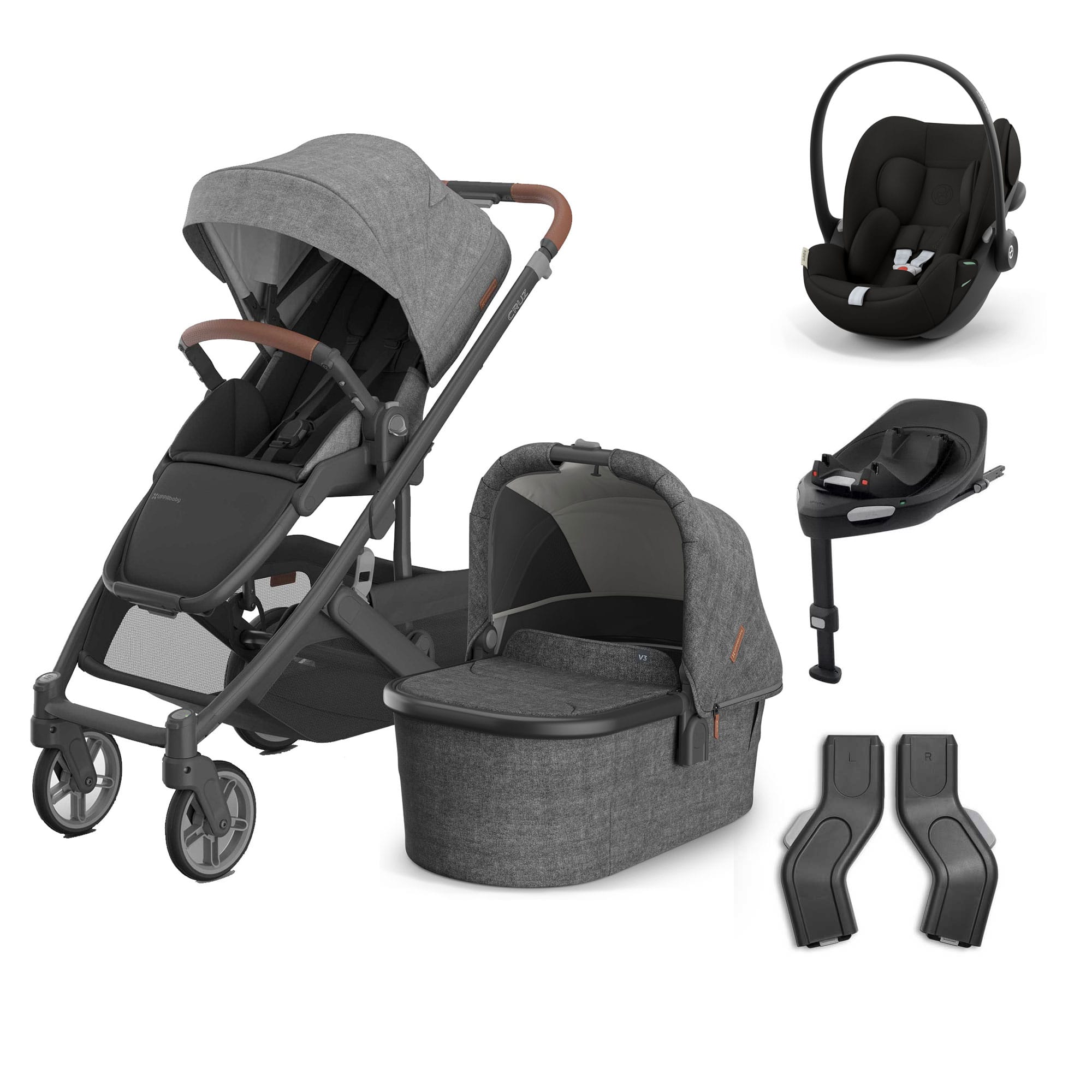UPPAbaby Cruz V3 Complete Cybex Travel System in Greyson Travel Systems 20580-CMP-TVS-GRY-2 810177711254