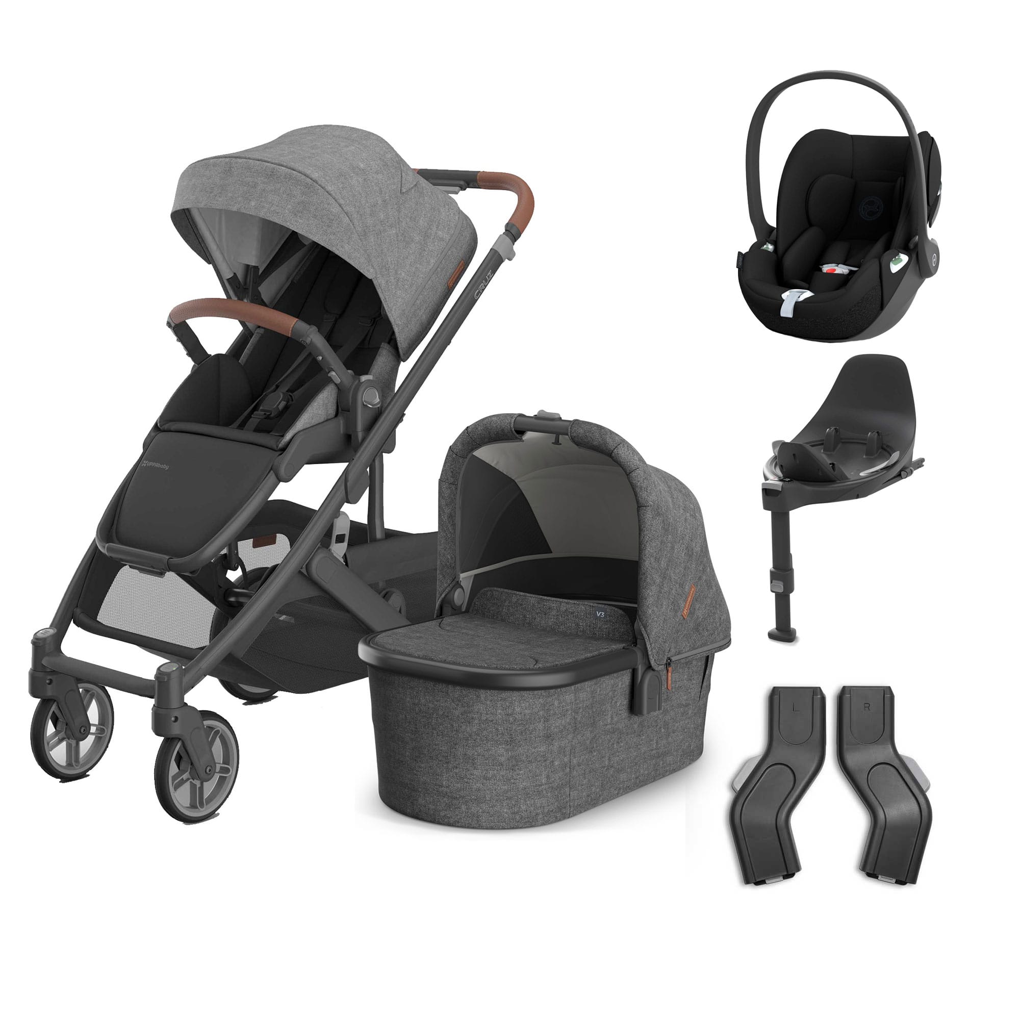 UPPAbaby Cruz V3 Complete Cybex Travel System in Greyson Travel Systems 20580-CMP-TVS-GRY-3 810177711254
