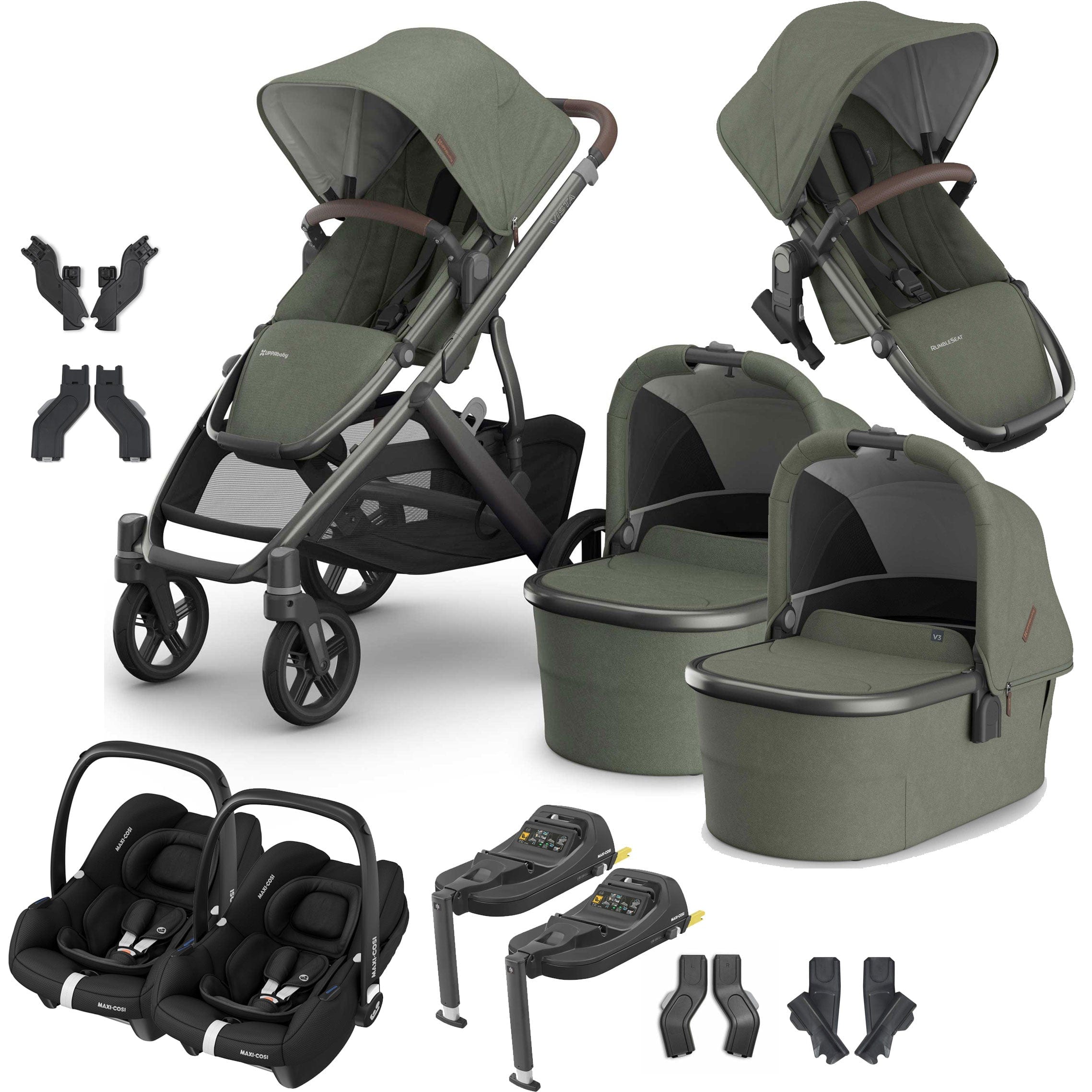 Uppababy Vista V3 Twin Maxi-Cosi Travel System in Evelyn Travel Systems VIS-TWIN-TS-EVE-1 810177712282