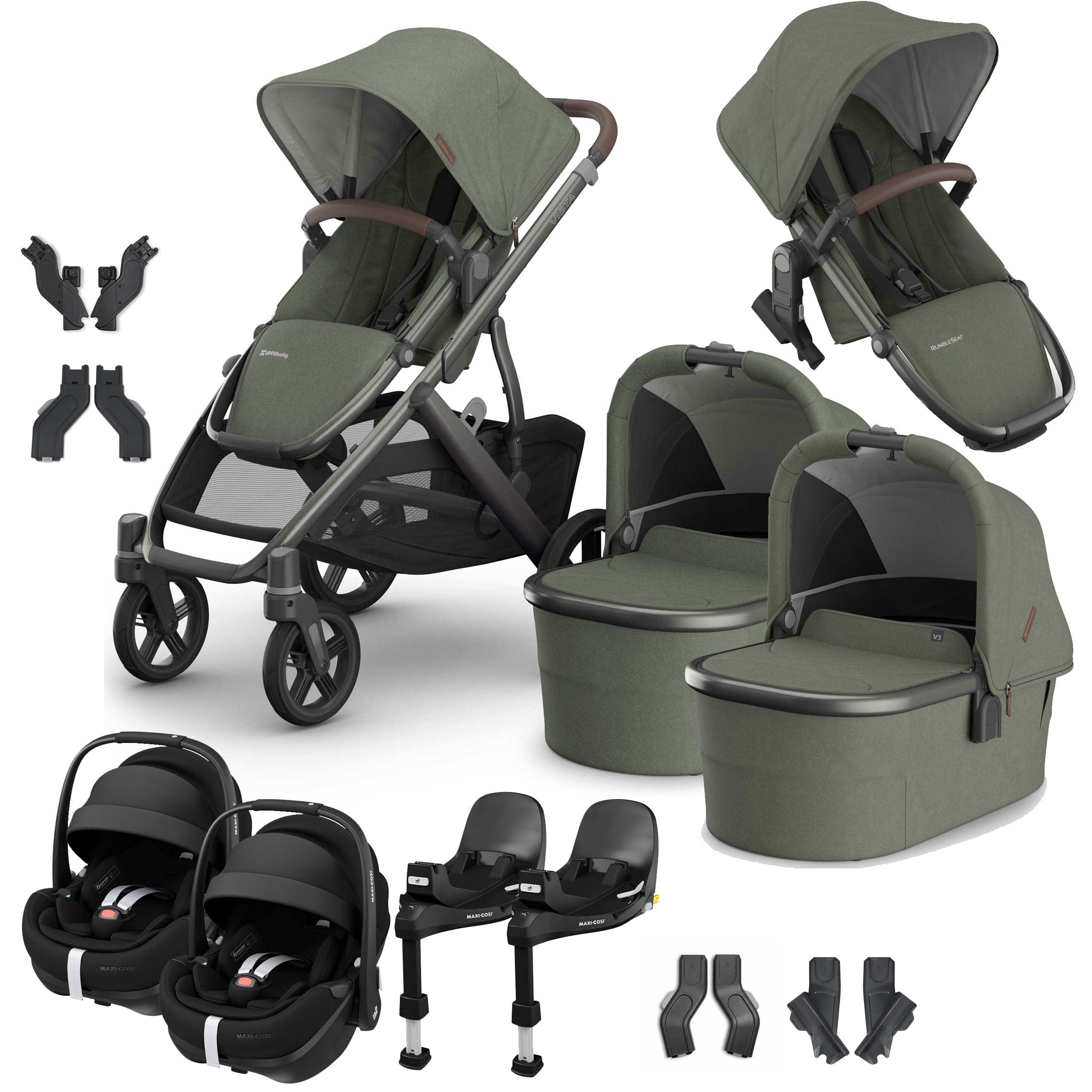 Uppababy Vista V3 Twin Maxi-Cosi Travel System in Evelyn Travel Systems VIS-TWIN-TS-EVE-3 810177712282