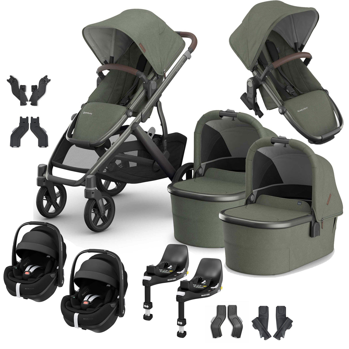 Uppababy Vista V3 Twin Maxi-Cosi Travel System in Evelyn Travel Systems VIS-TWIN-TS-EVE-3 810177712282