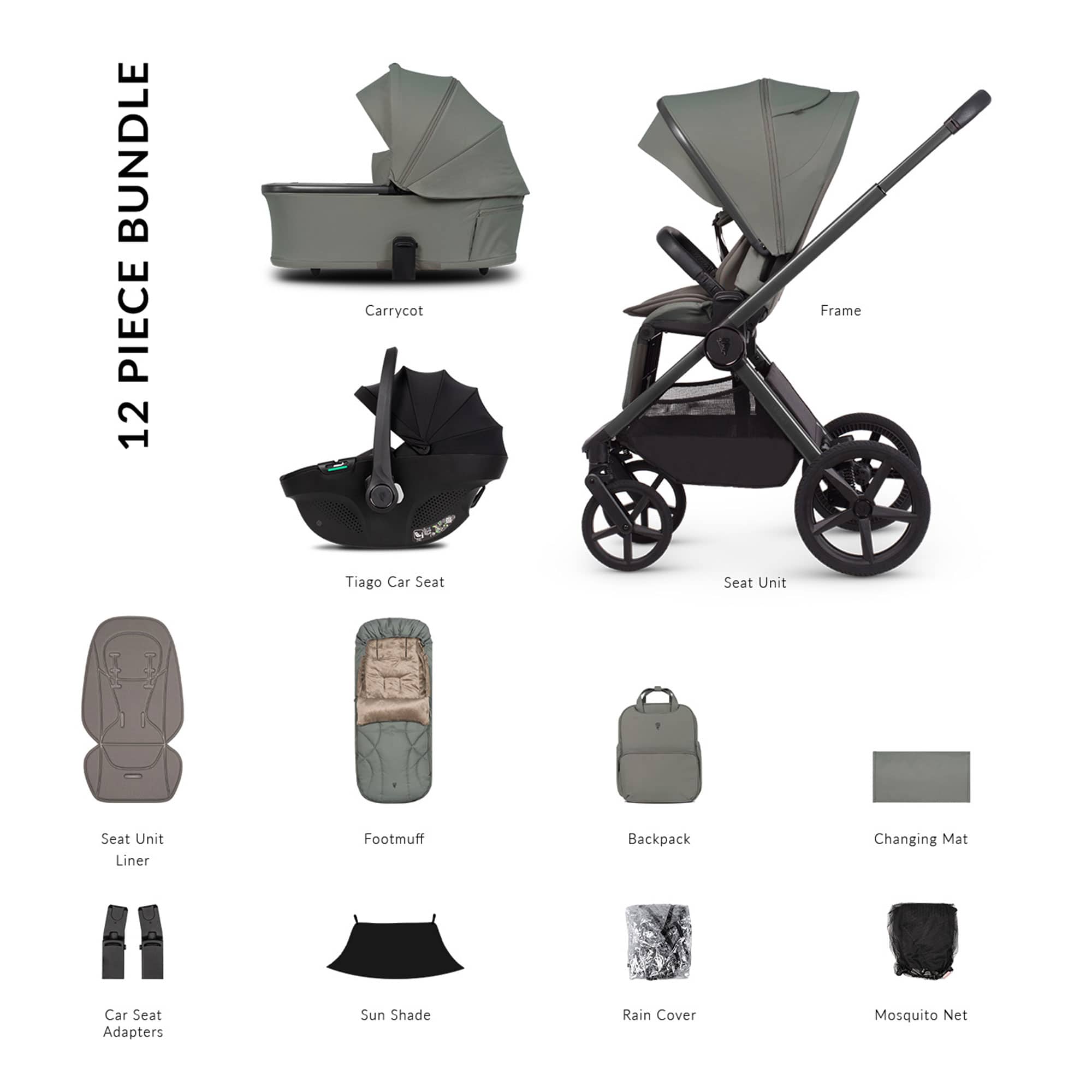 Venicci Tinum Upline 3 Comfort Bundle in Aloe Baby Prams 2001210313 5905261335777