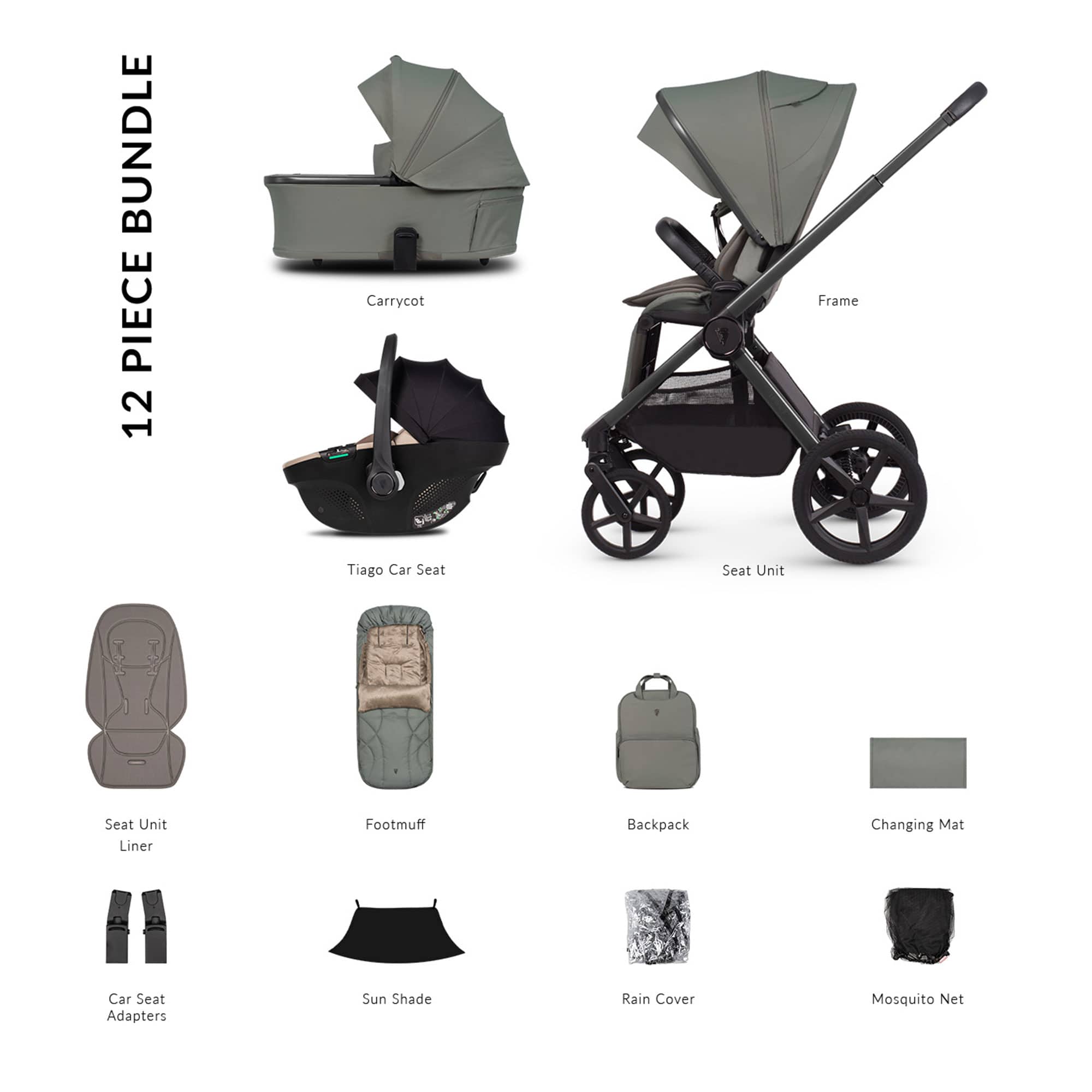 Venicci Tinum Upline 3 Comfort Bundle in Aloe Baby Prams 2001220313 5905261335791