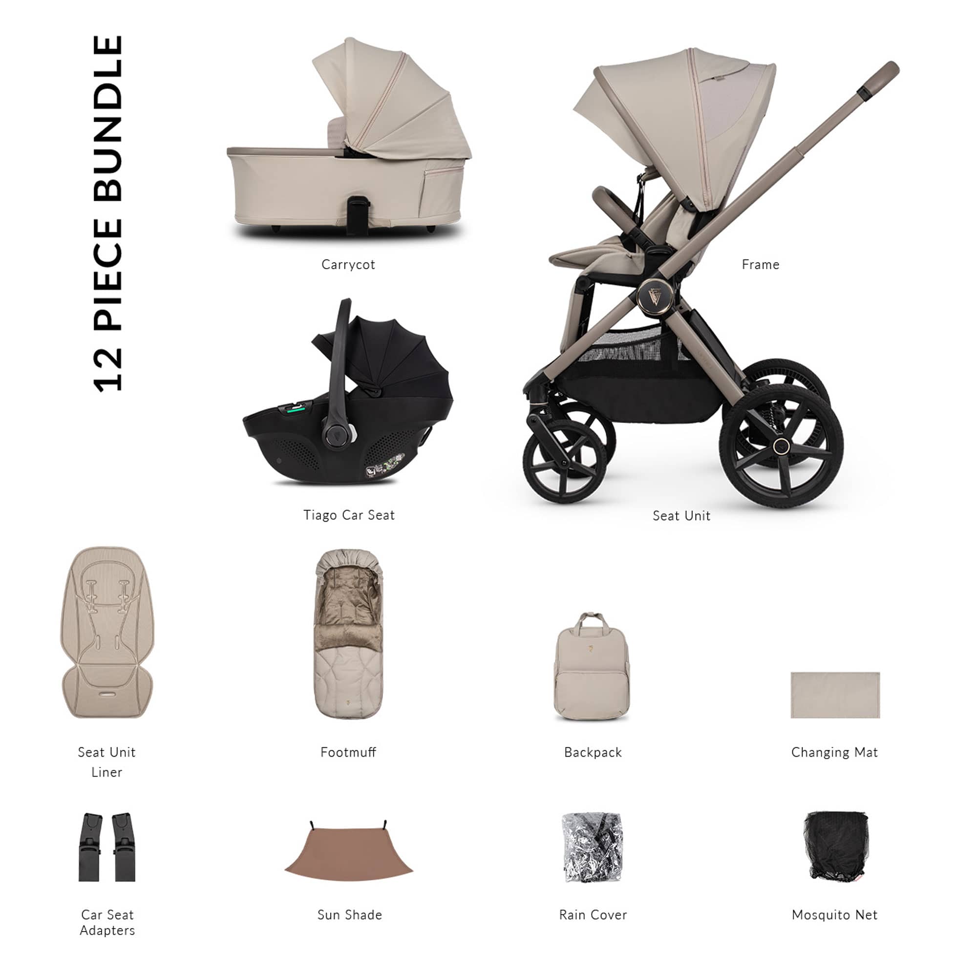 Venicci Tinum Upline 3 Comfort Bundle in Pebble Baby Prams 2001210311 5905261335746