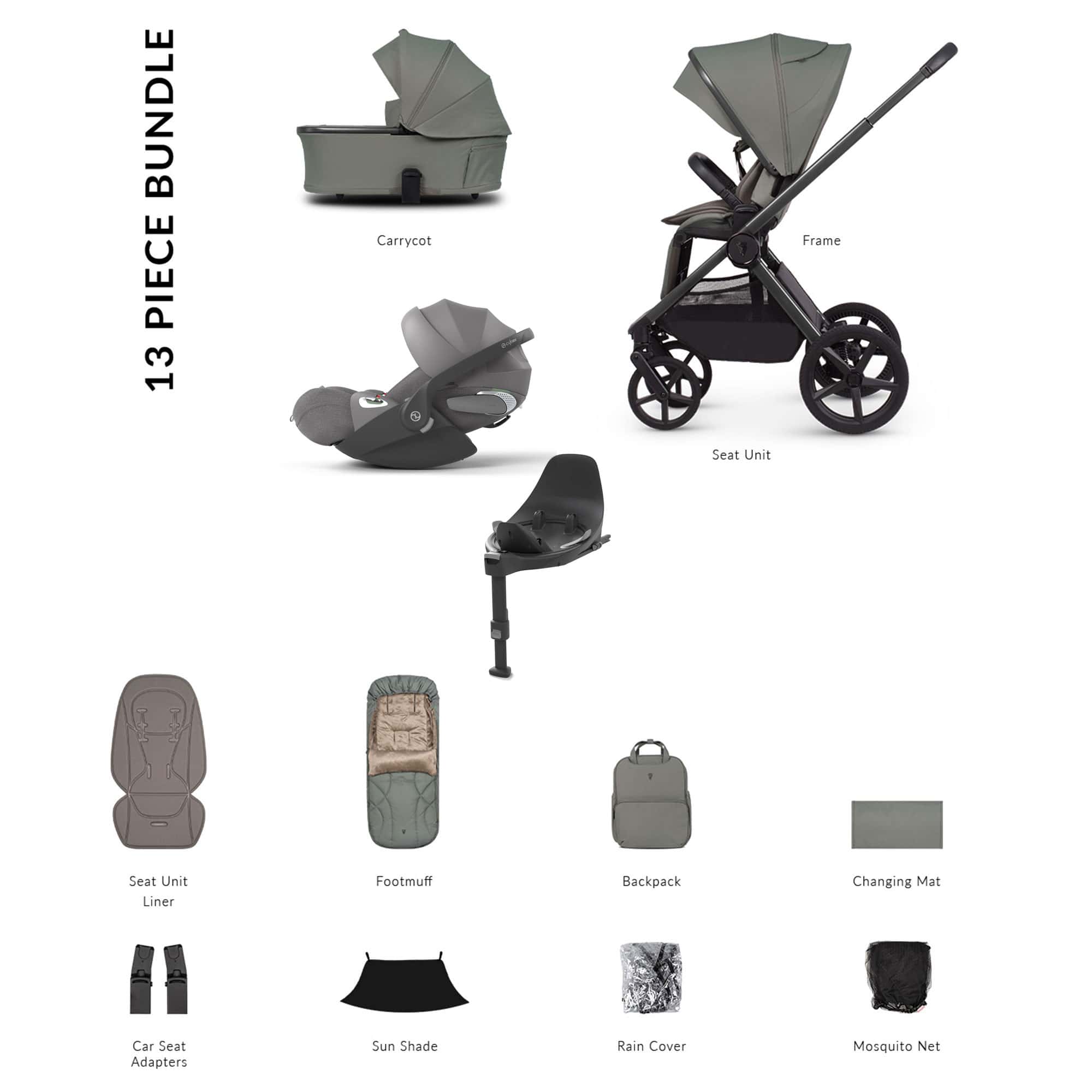 Venicci Tinum Upline 3 Cybex Luxury Bundle in Aloe Baby Prams 22763-ALO-1 5905261335623