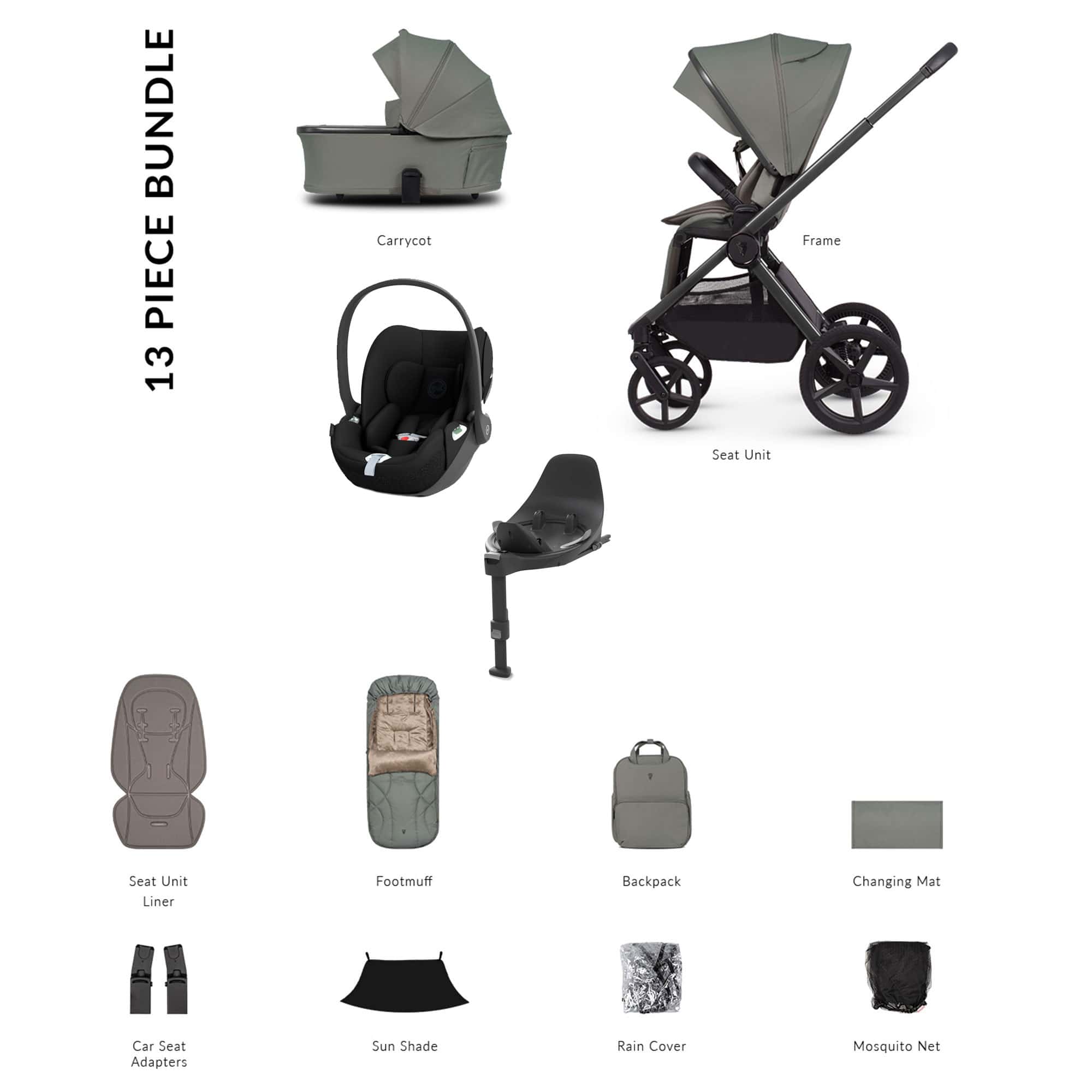 Venicci Tinum Upline 3 Cybex Luxury Bundle in Aloe Baby Prams 22763-ALO 5905261335623