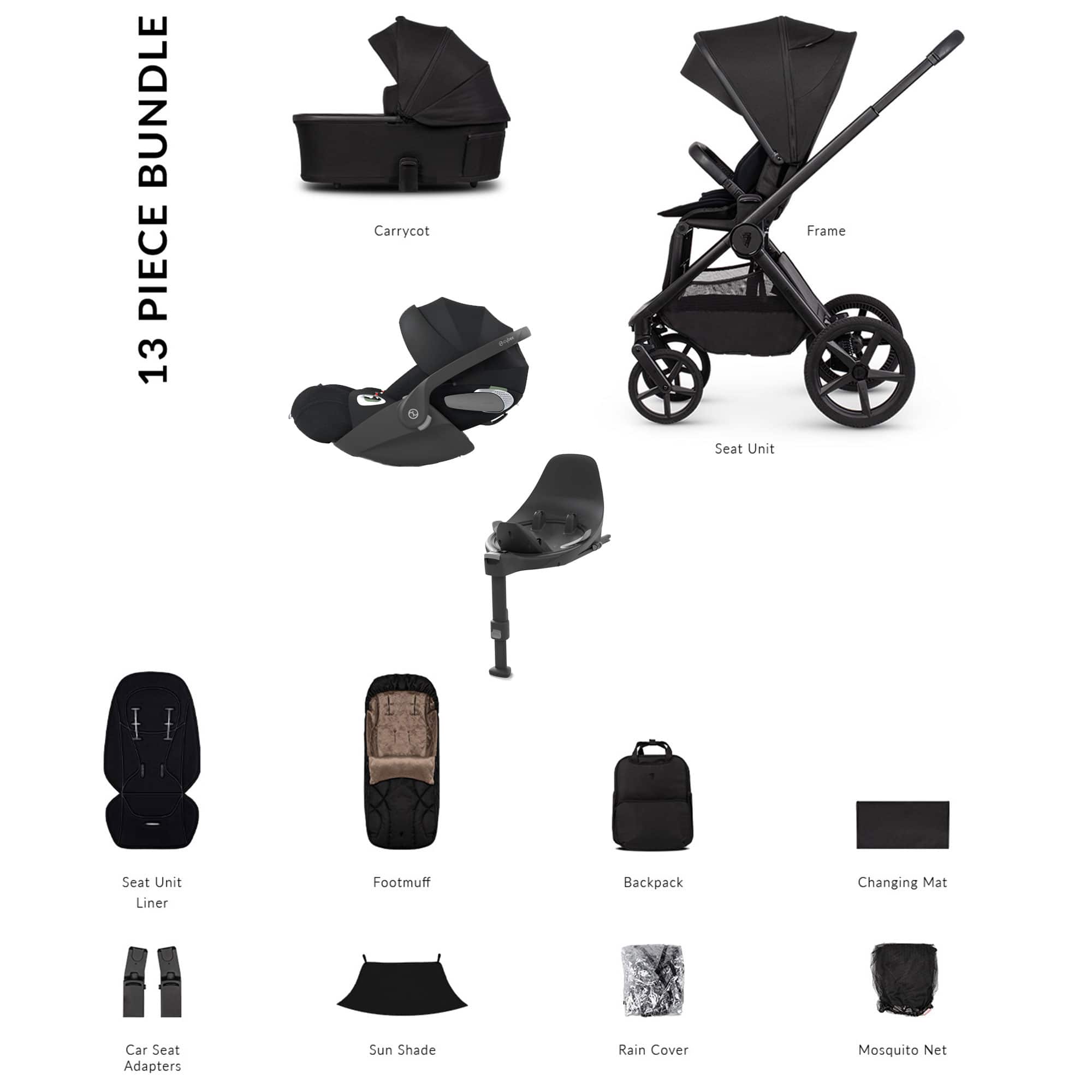 Venicci Tinum Upline 3 Cybex Luxury Bundle in Onyx Baby Prams 22763-ONY-1 5905261335616