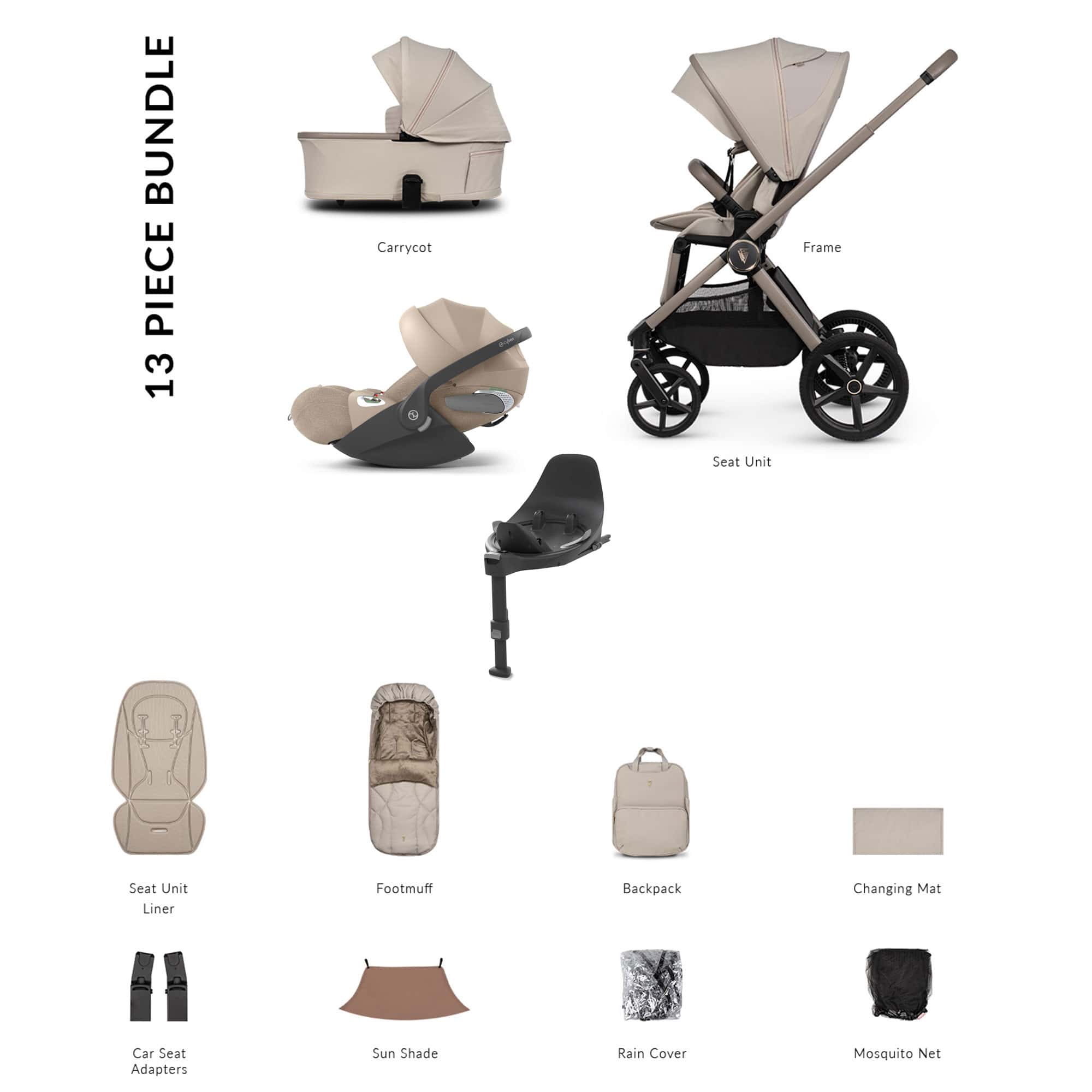 Venicci Tinum Upline 3 Cybex Luxury Bundle in Pebble Baby Prams 22763-PEB-1 5905261335593