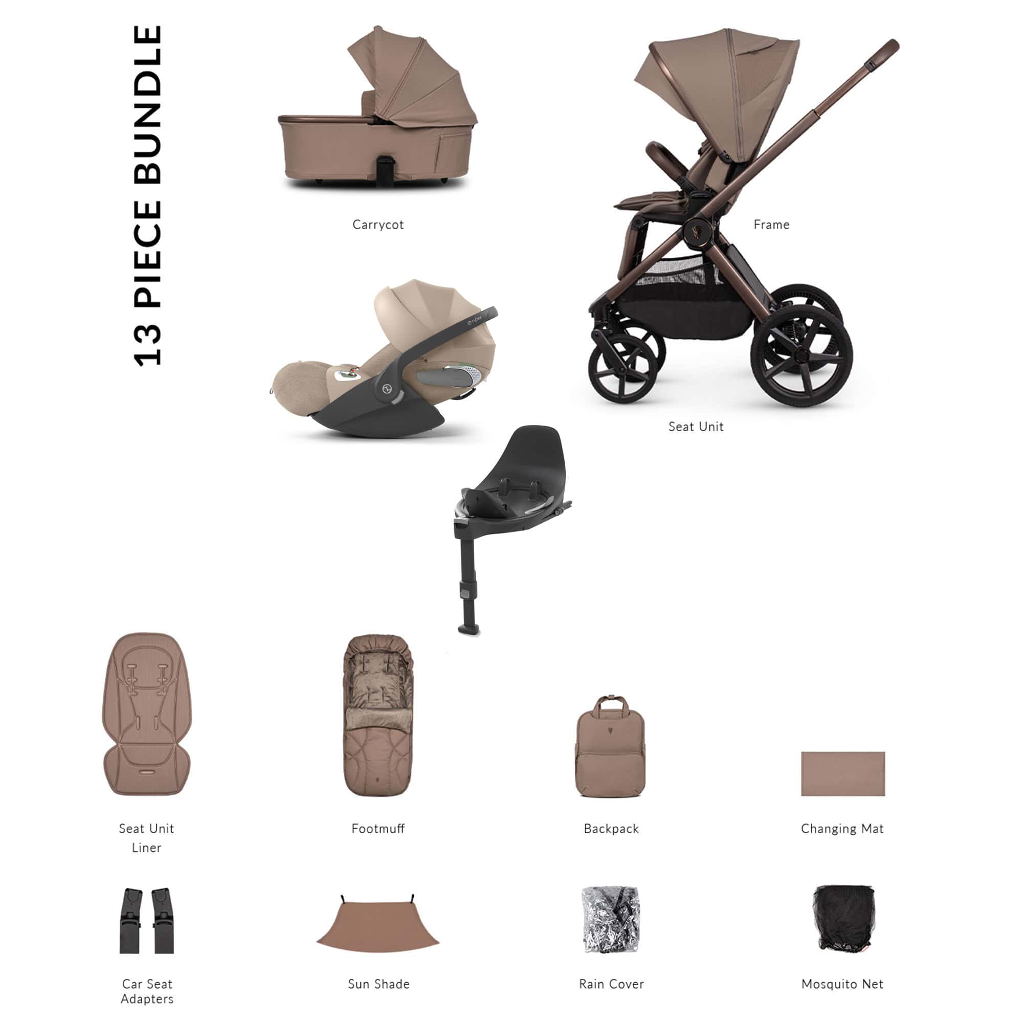 Venicci Tinum Upline 3 Cybex Luxury Bundle in Sand Baby Prams 5905261335609