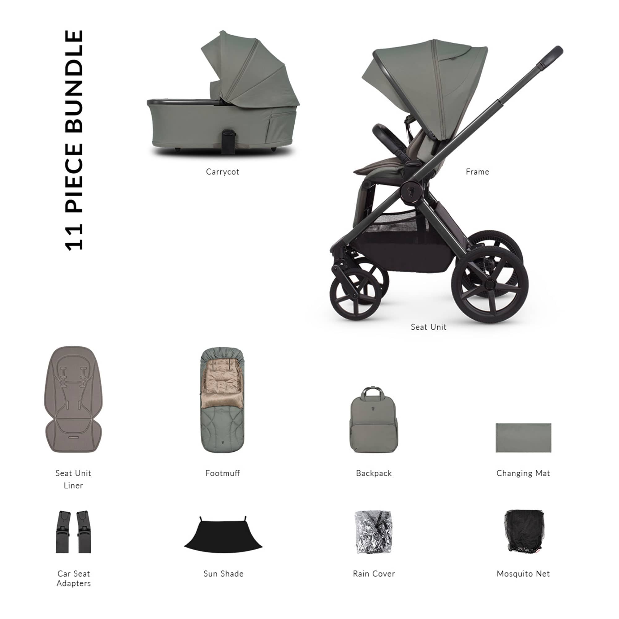 Venicci Tinum Upline 3 Essential Bundle in Aloe Baby Prams 2001210213 5905261335623
